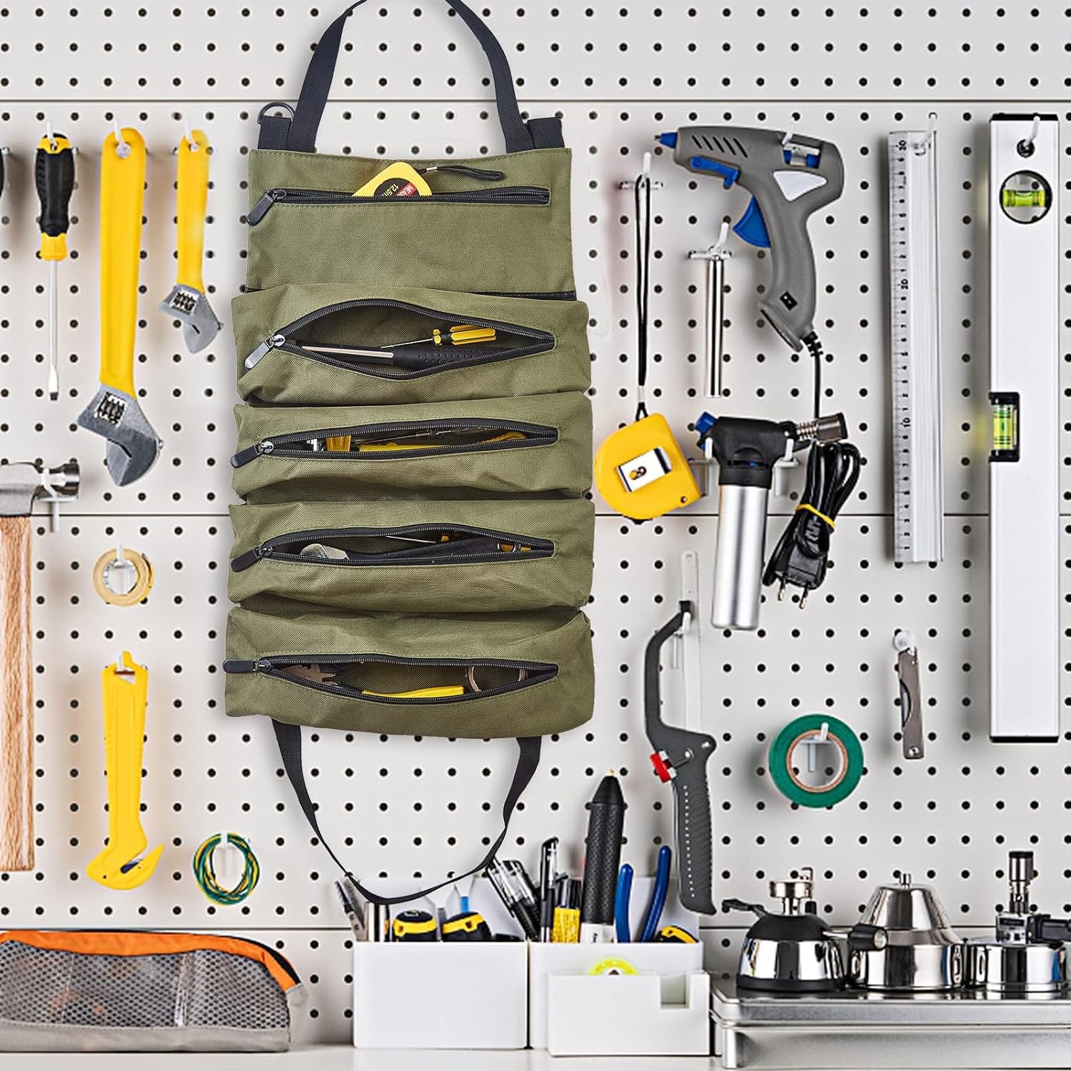 Heavy Duty Tool Roll Organizer Waterproof Oxford Cloth 5 Pockets For Mechanics E