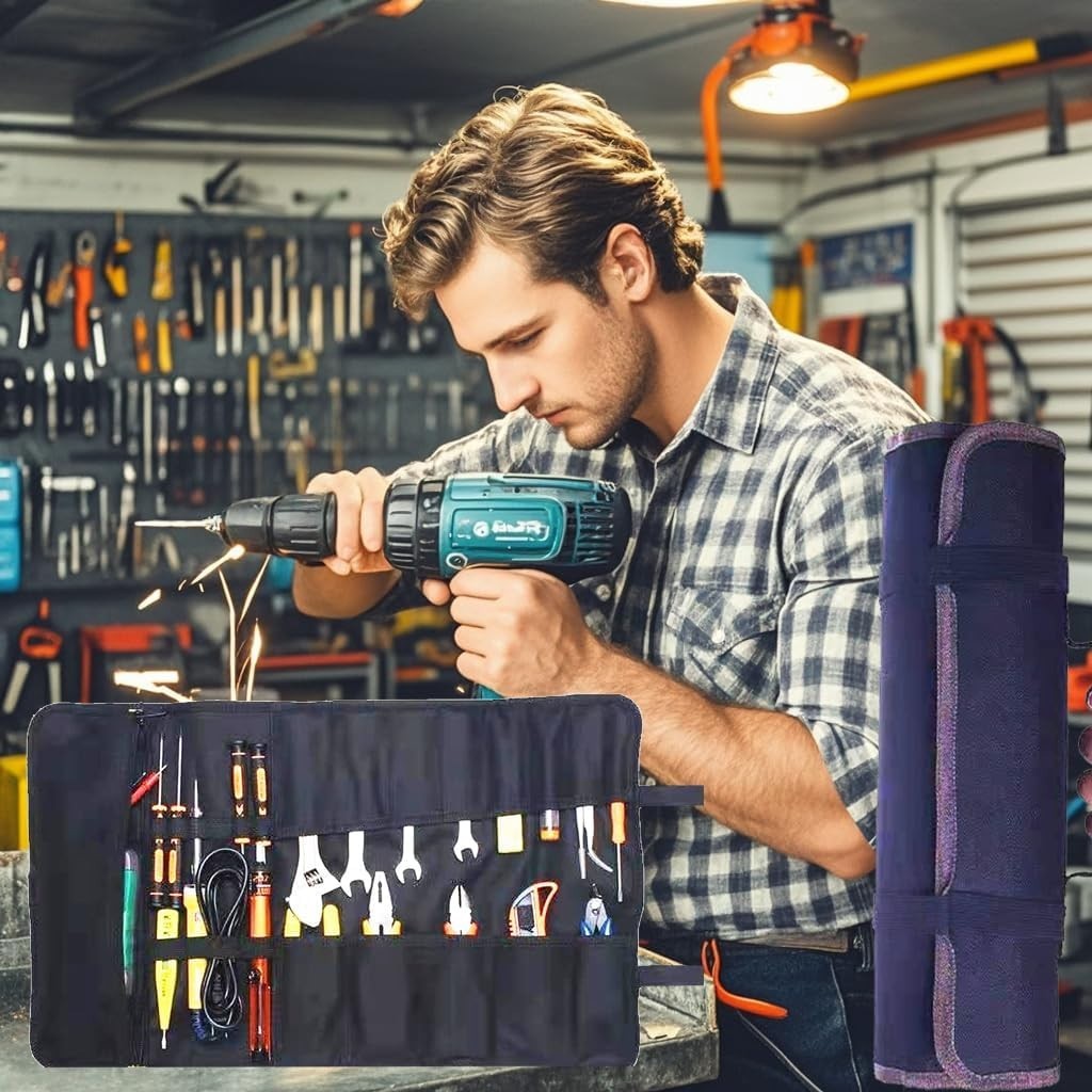 23 Pocket Tool Bag Roll Up Tool Organizer with Zipper Pouch Portable Heavy Duty