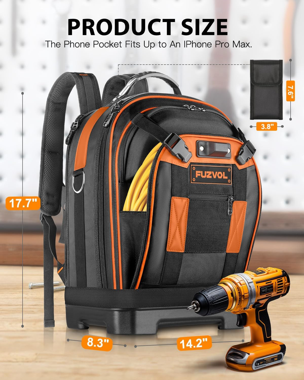 Heavy Duty Tool Backpack with Organizer & Laptop Compartment for Professionals
