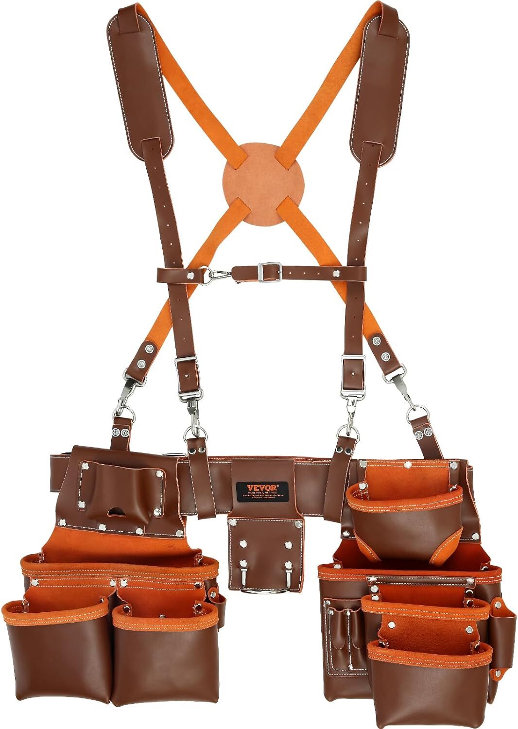 VEVOR Genuine Leather Professional Tool Belt Suspenders, 29-54” Adjustable, 19 P