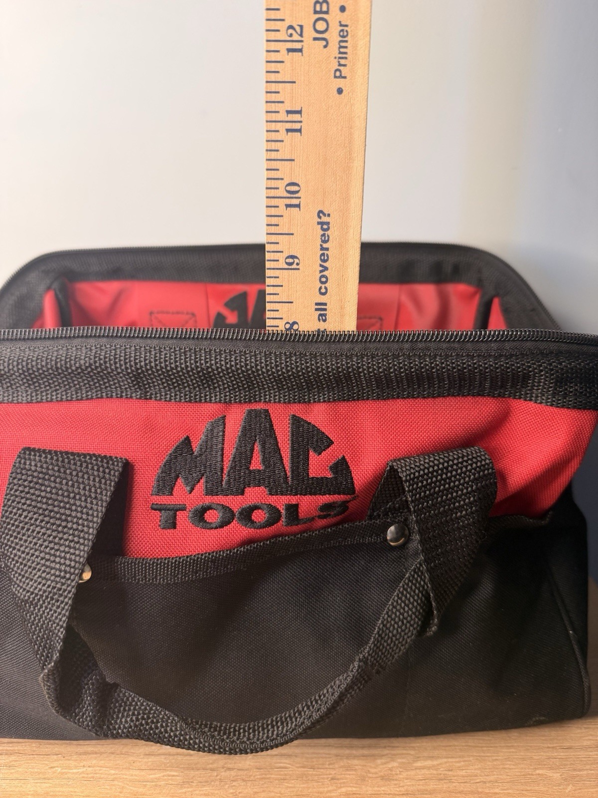 Mac Tools MTB001 Red Black Canvas Zippered Tool Bag with Exterior Pockets Rails
