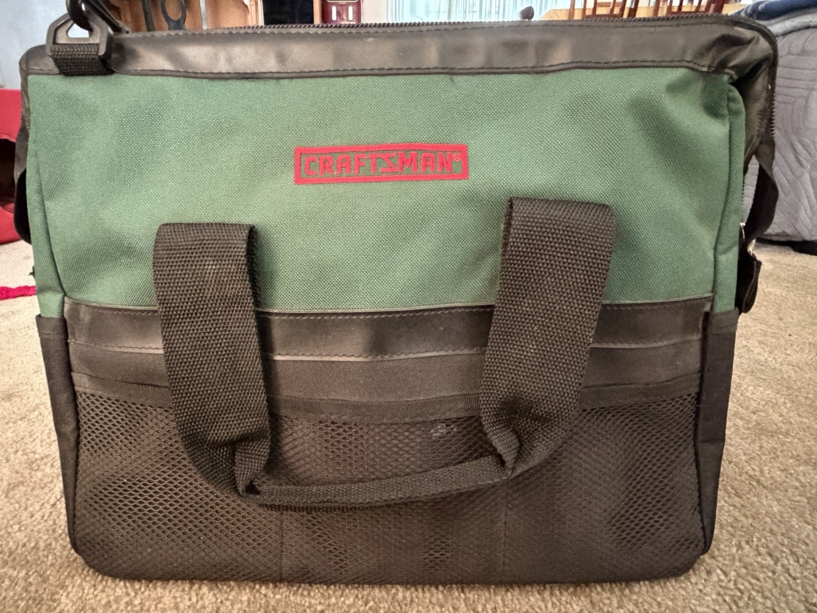 Craftsman model 40288 12x8x8 Vintage HD Tool Bag Tote, Green/Black, 21 pockets