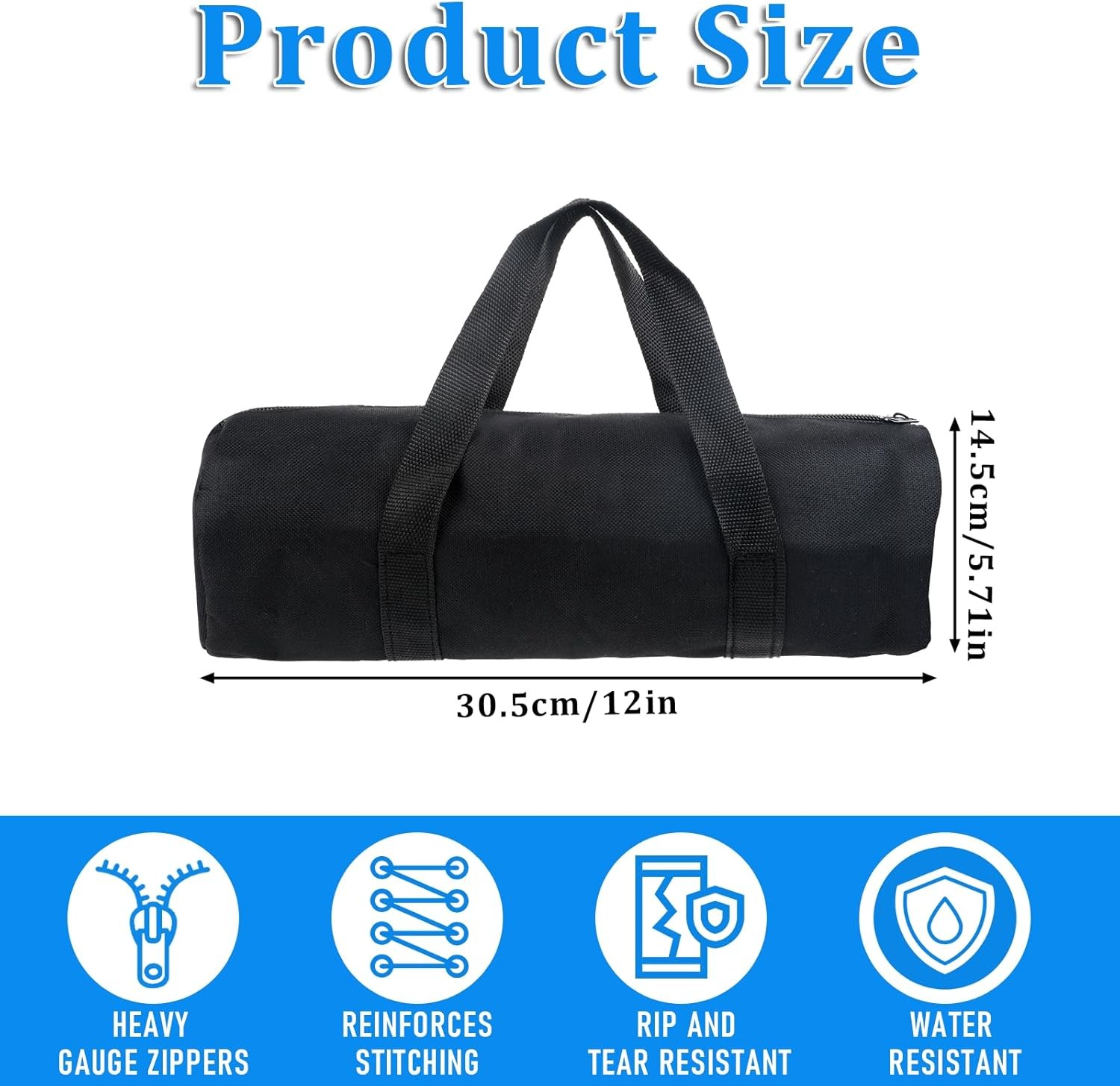 12 Inch Canvas Tool Pouch Small Bag for Men Wide Mouth 12 inch, Black