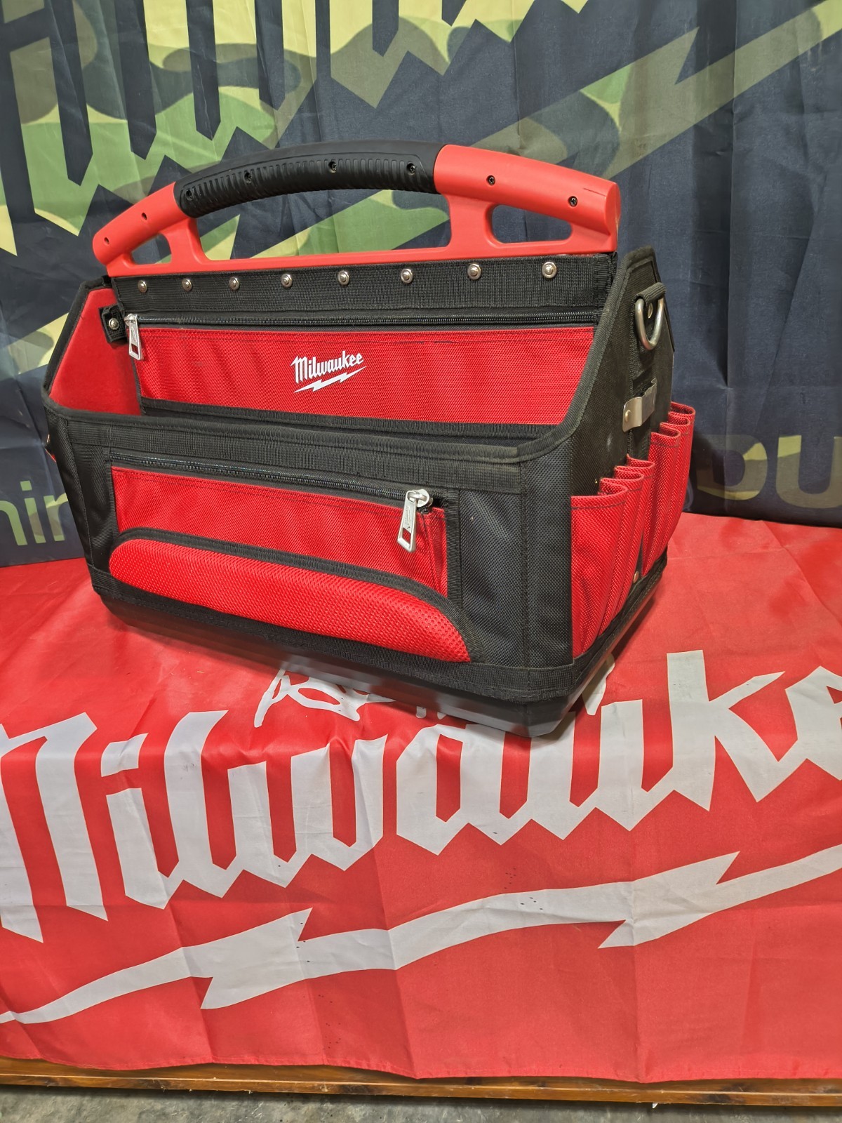Milwaukee PACKOUT Fabric Tool Tote Bag w/ Handle, Red/Black/Gray