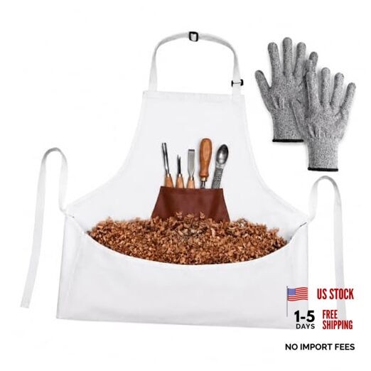 Wood Carving Apron with Cut Resistant Gloves, Heavy Duty Canvas Woodworking