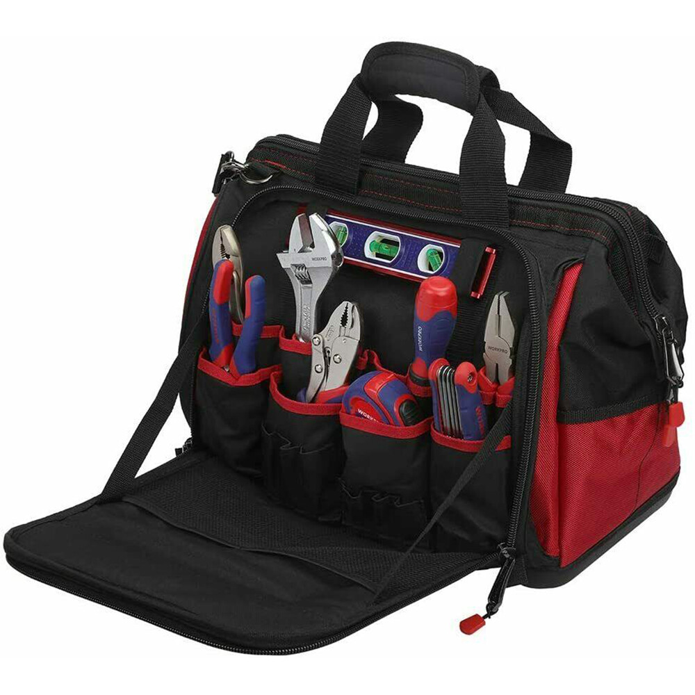 WORKPRO 16″ Wide Mouth Heavy Duty Tool Bag Tool Tote Storage 40Pocket Zipper Bag