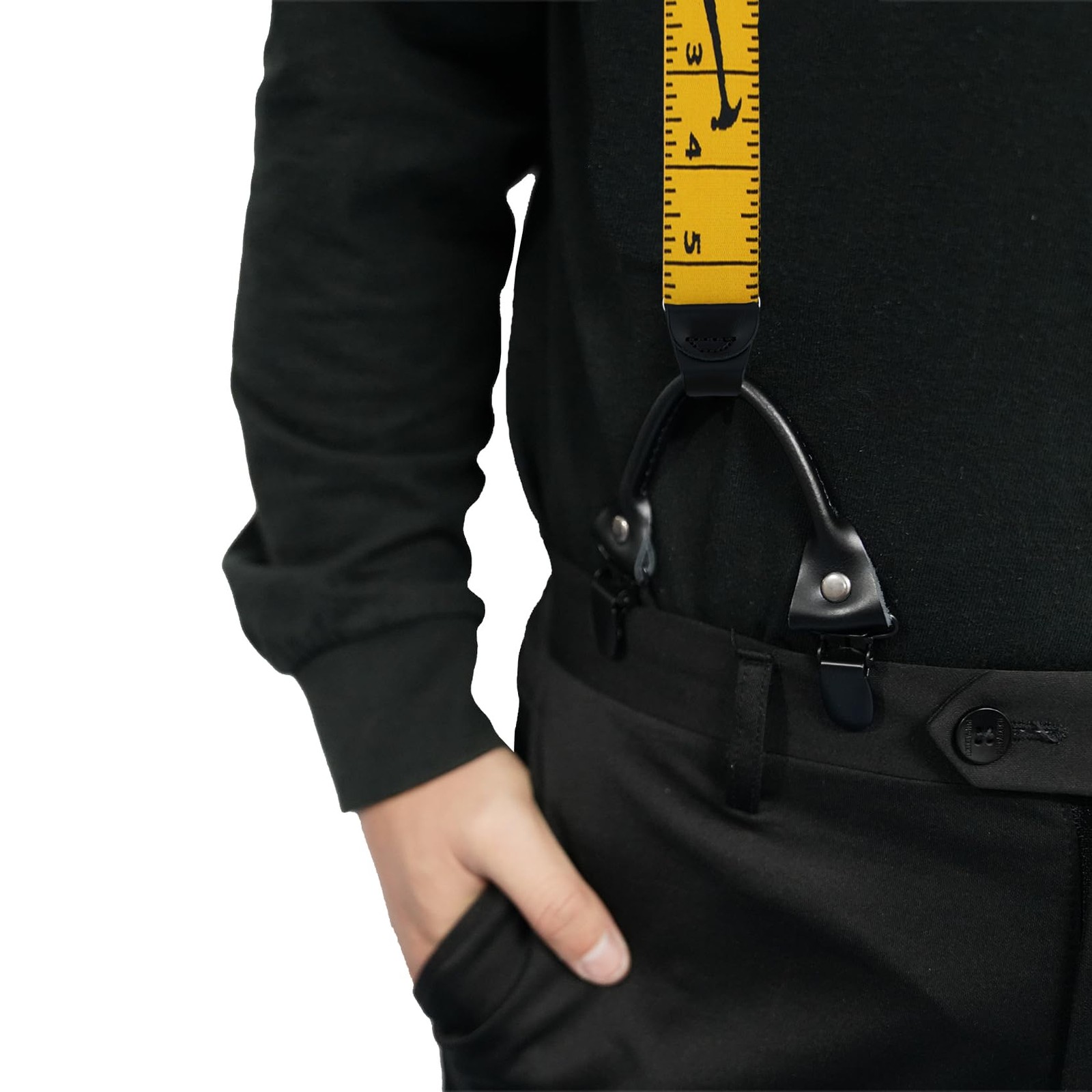 KUNN Suspender Genuine Leather Strips 3 Pcs with Double Clips End Black