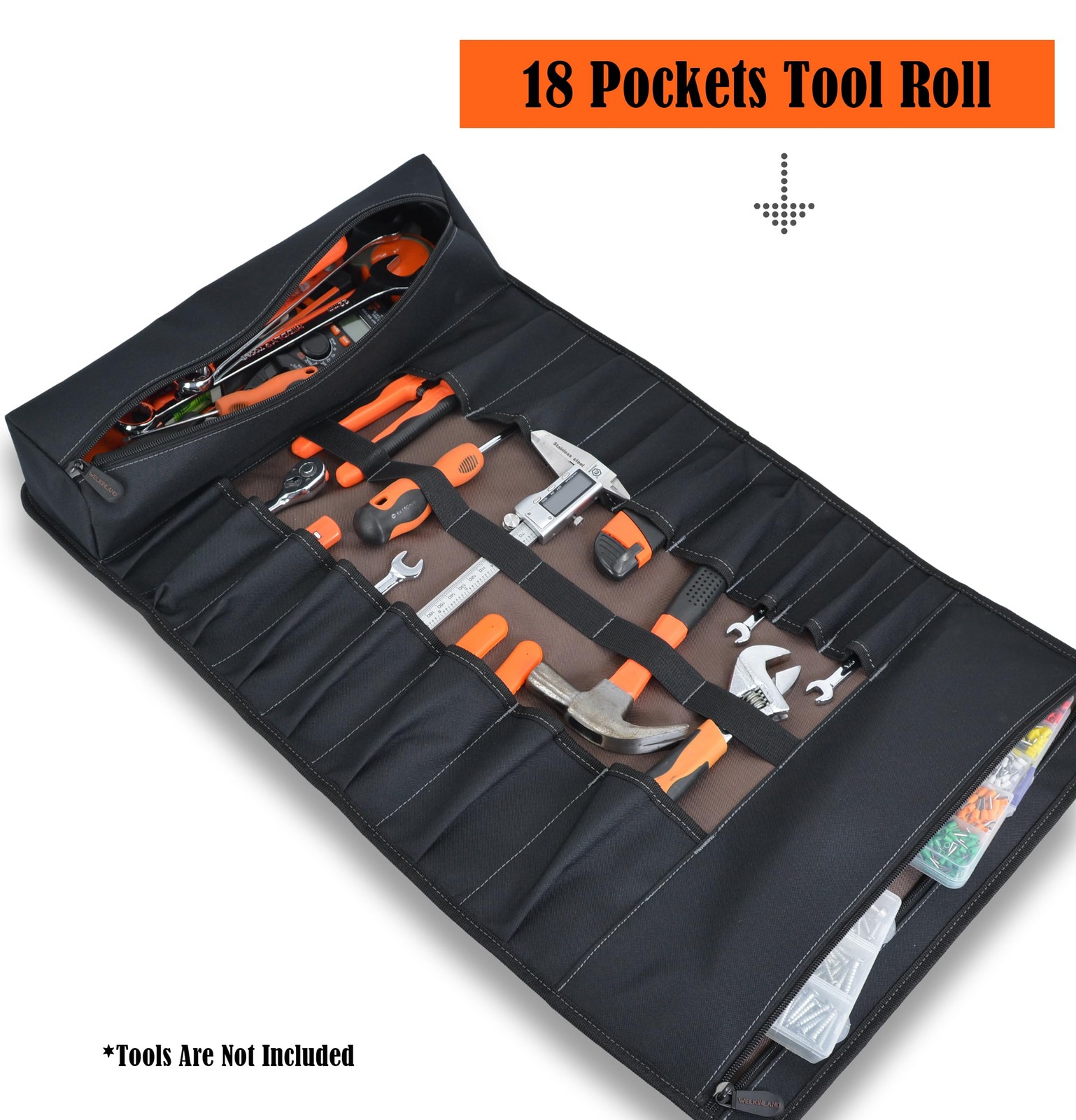 Waxed Canvas Tool Roll 18 Pockets 17″ Heavy-Duty Waterproof – Tool Organizer
