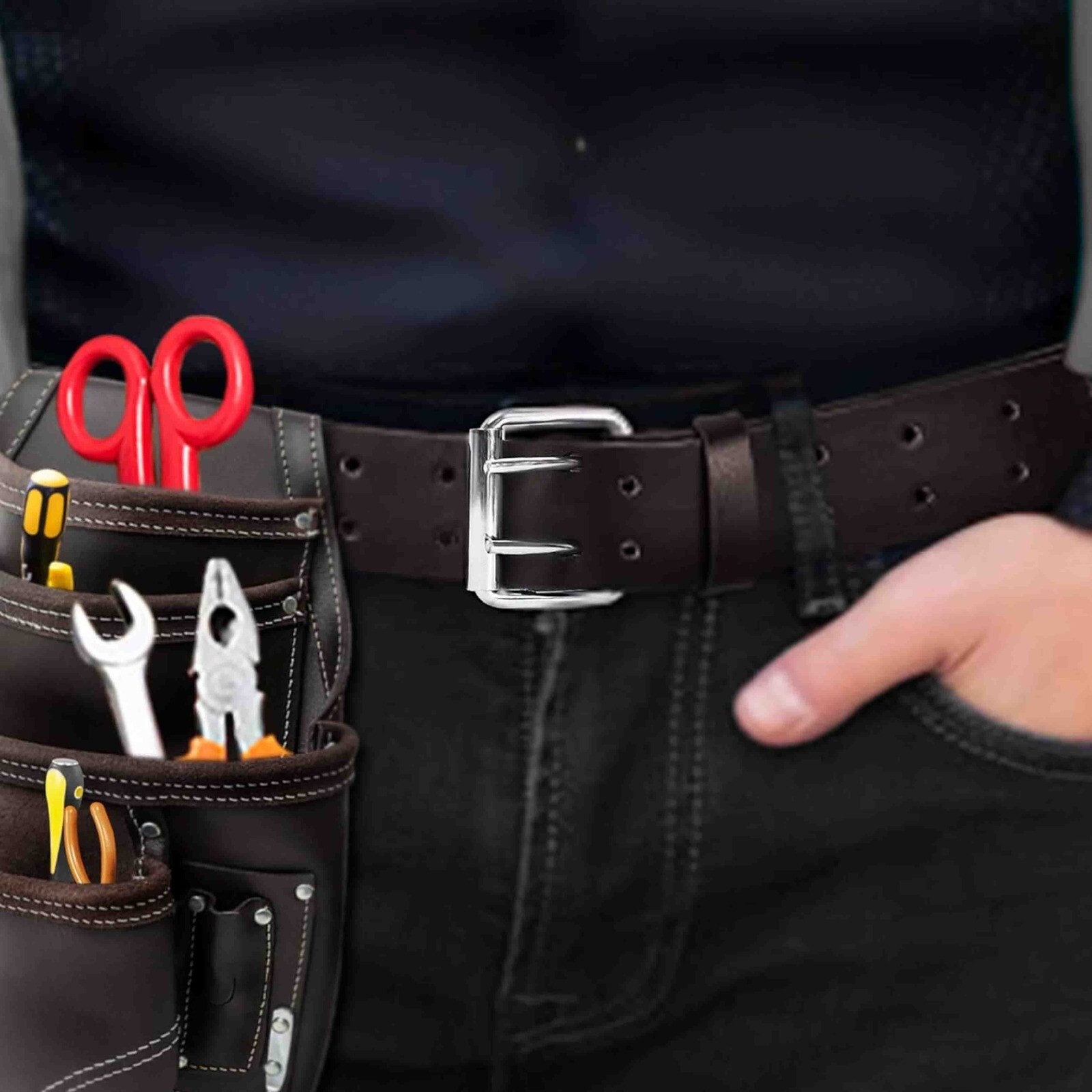 2″ Wide Heavy Duty Top Grain Leather Tool Belt – Perfect for Construction Work