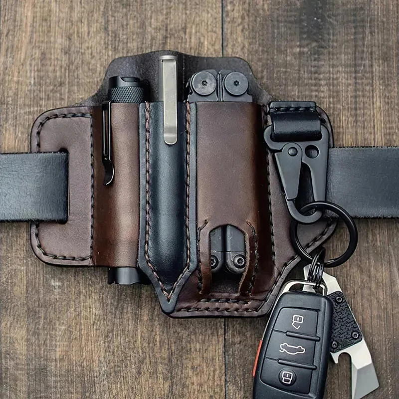 Outdoor Hunting Multi Tool Leather Bag, Portable Tool Storage Bag Leather Cover