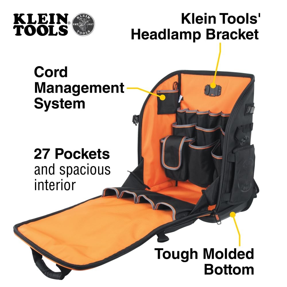62482 Tool Backpack, ToolStation Pro HeavyDuty Organizer with 27 Pockets, Lar…