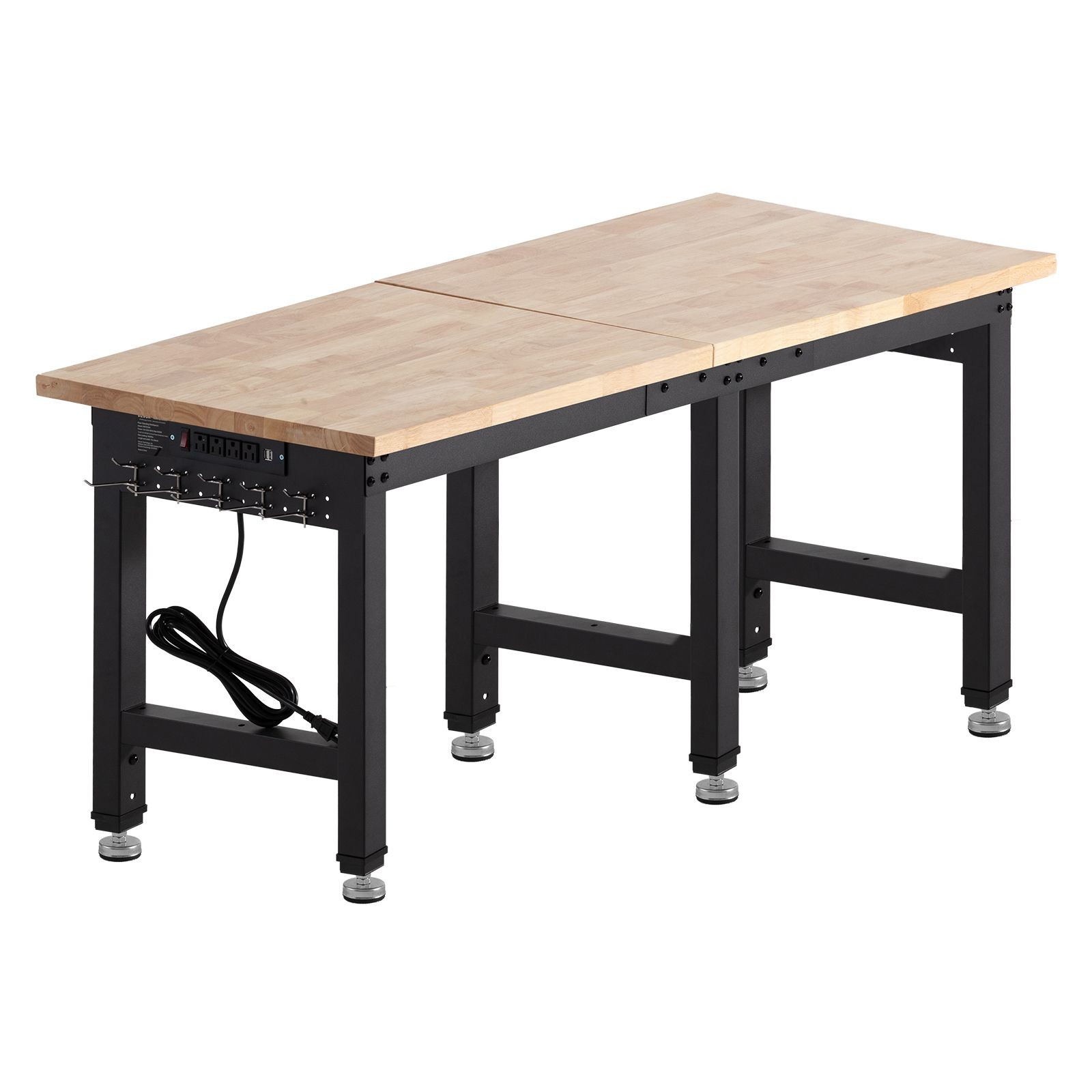 Adjustable Workbench, 5000 lbs Capacity, 72 x 24 Inch Oak Wood Top Workstation