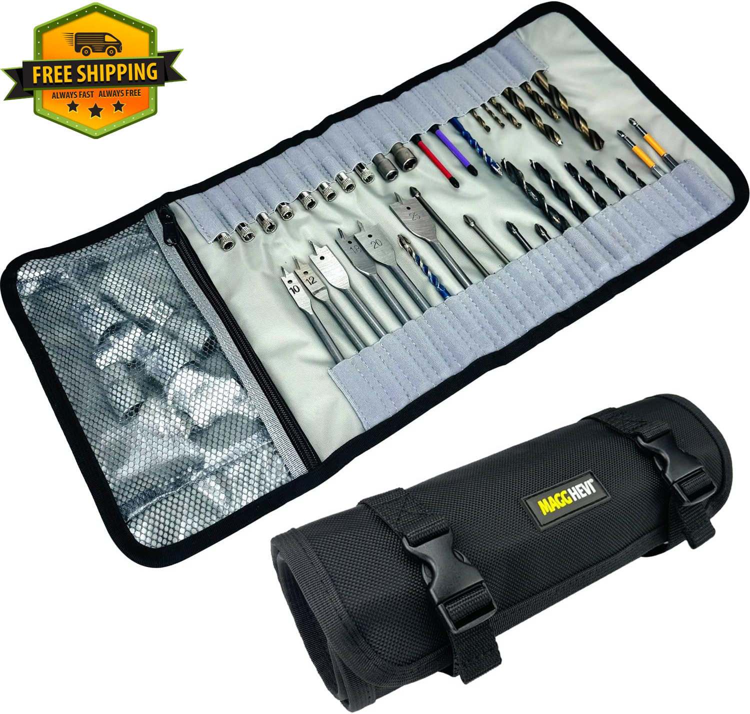 Drill Bit Organizer Bag Oxford Tool Case Holds 36 Bits Zipper Pouch Only