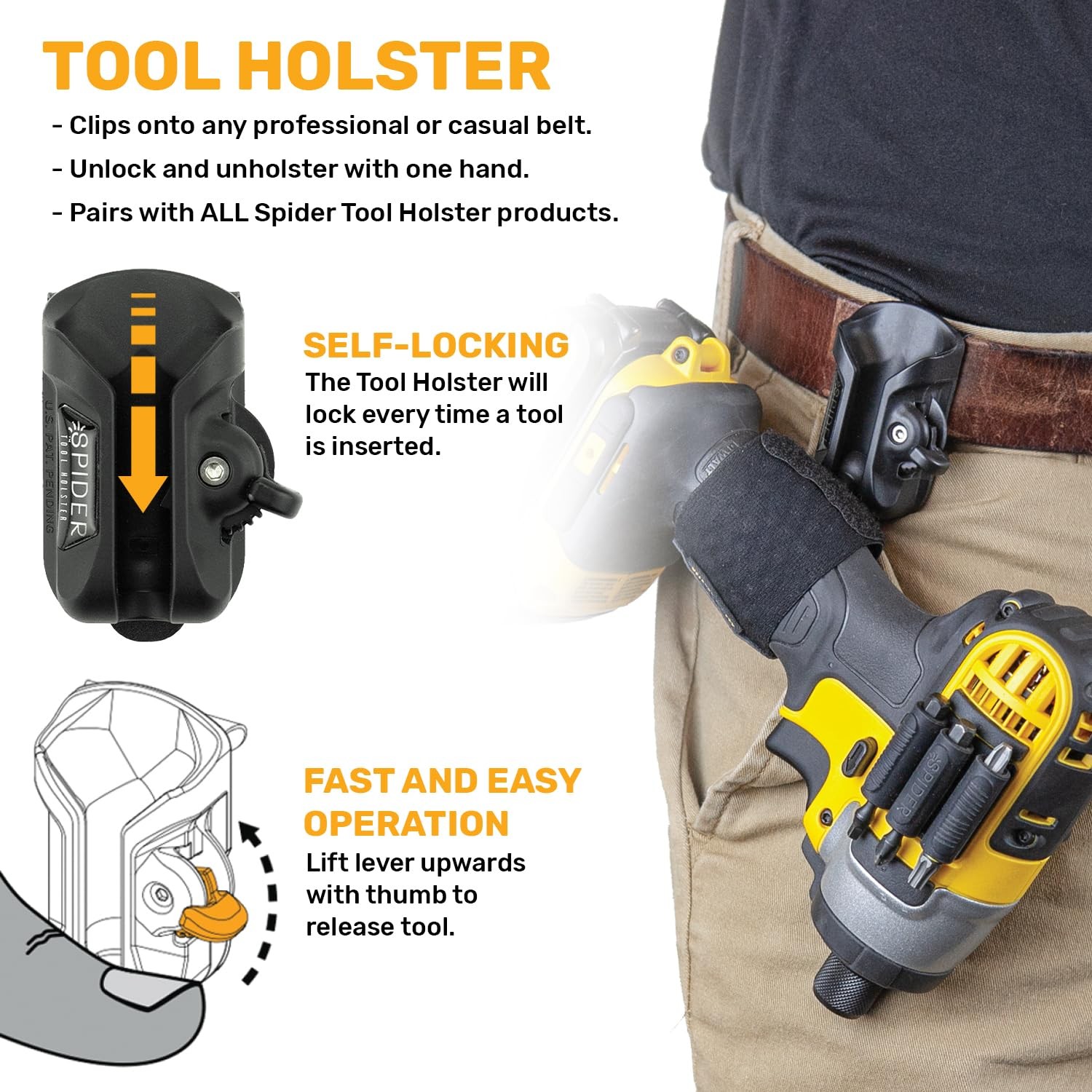 Spider Tool Holster – Self Locking, Quick Draw, Universal Tool Holder – Clips…