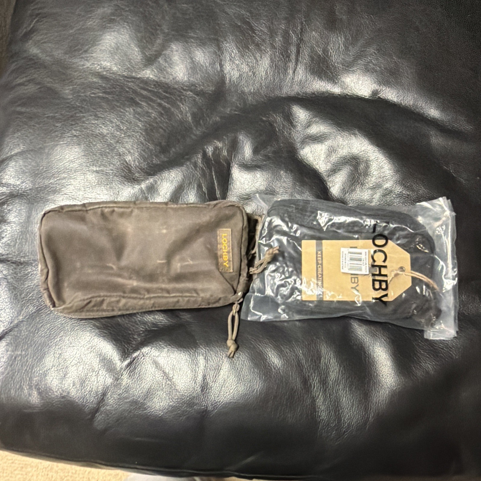 Lochby Venture Pouch Brown + Mini Venture Pouch Black 2 Waxed Canvas Pouches