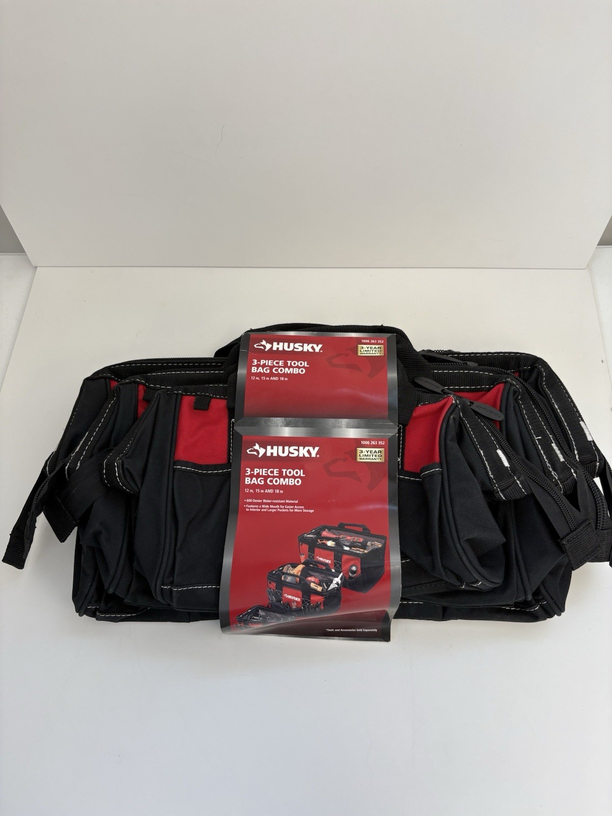 Husky 3 Tool Bag Combo Set -12 Inch 15 Inch & 18 Inch Bags Water Resistant NEW