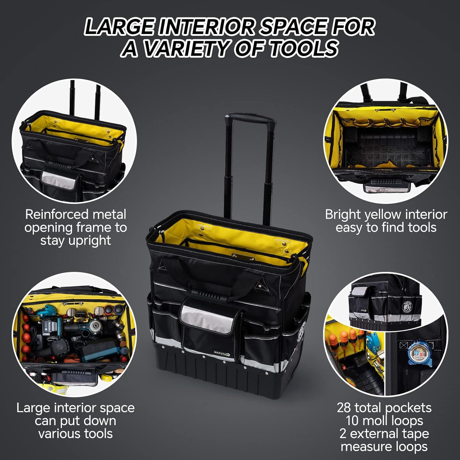 18” Rolling Tool Bag, Waterproof Tool Bag with Wheels, Portable Storage Organiz