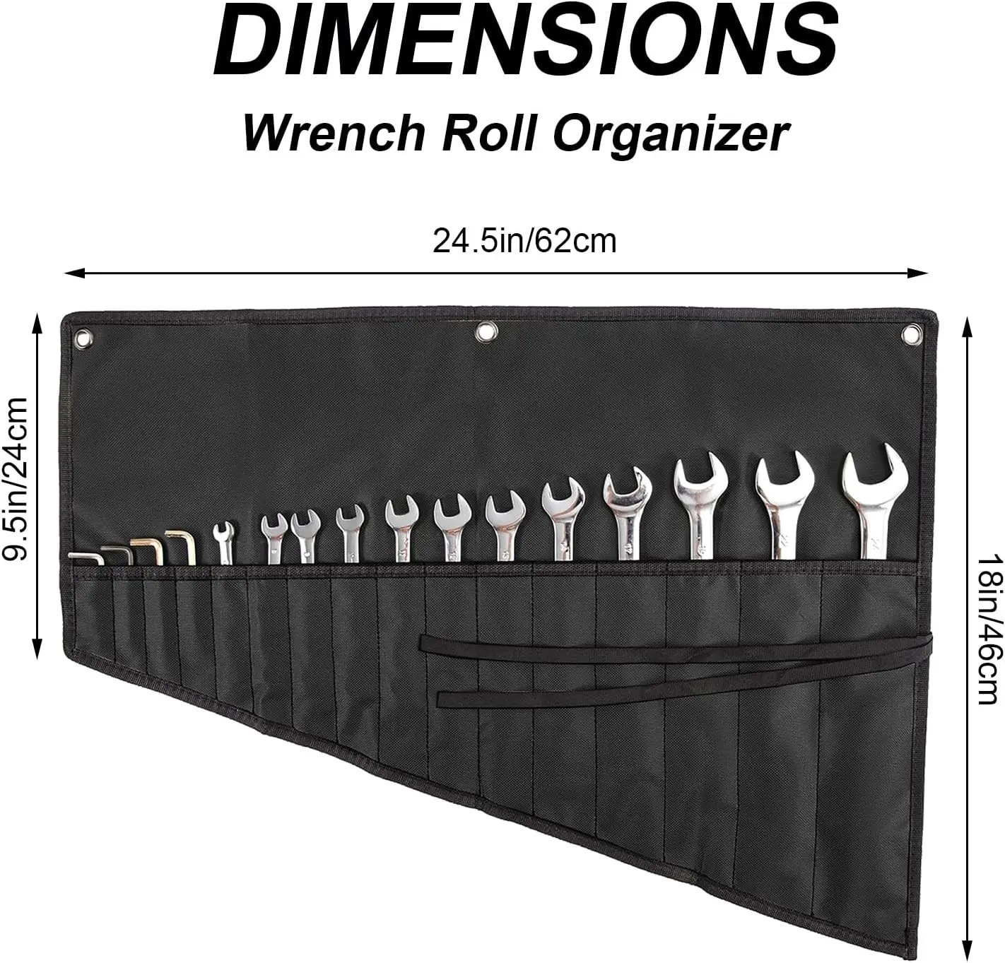 16 Pocket Wrench Roll Up Tool Bag Oxford Cloth Organizer for Garage & Mechanics
