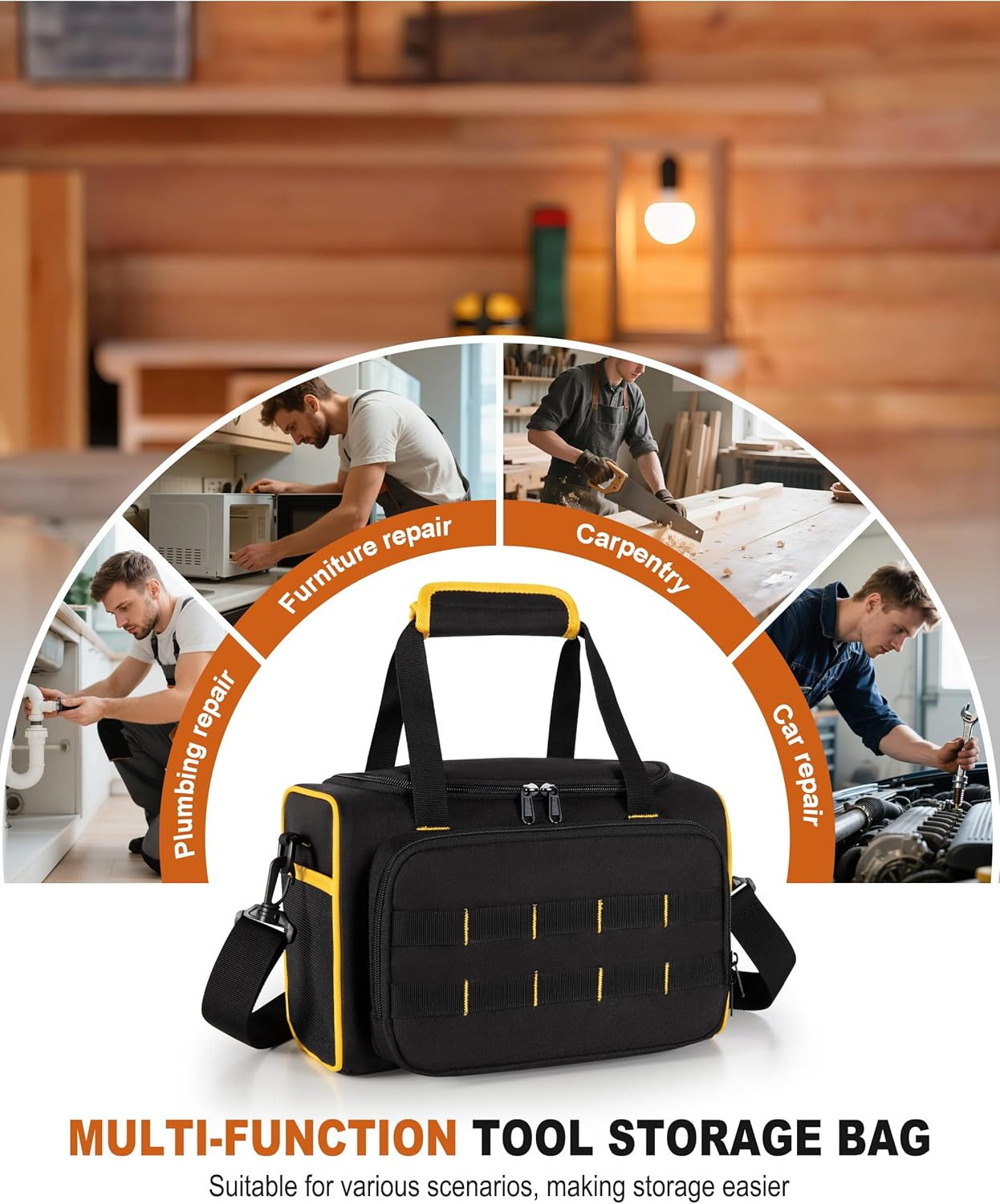 12-Inch Tool Bag with Multiple Pockets, Heavy Duty Tool Tote for Men, Black