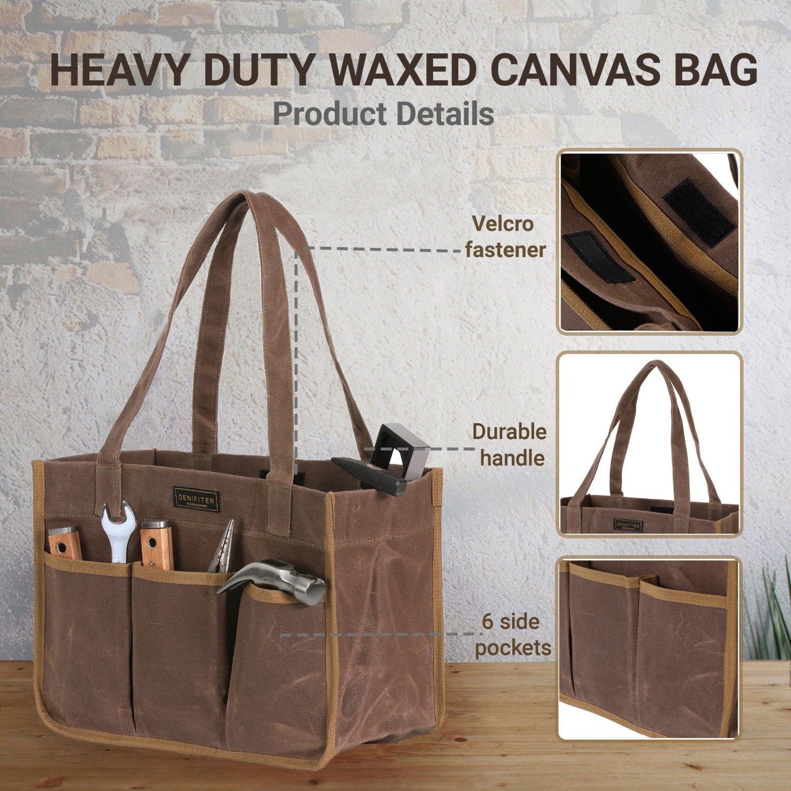 Heavy Duty 16 oz Waxed Canvas Tool Bag – Water Resistant Utility Organizer, 12.5