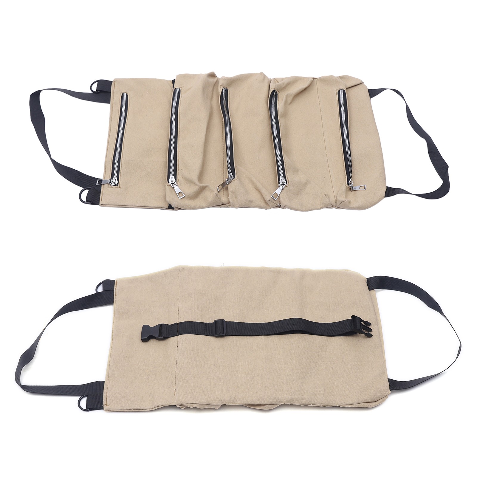 Scratch Resistant Roll Bag Heavy Duty Canvas Roll Up Tool Bag with 5 Pockets