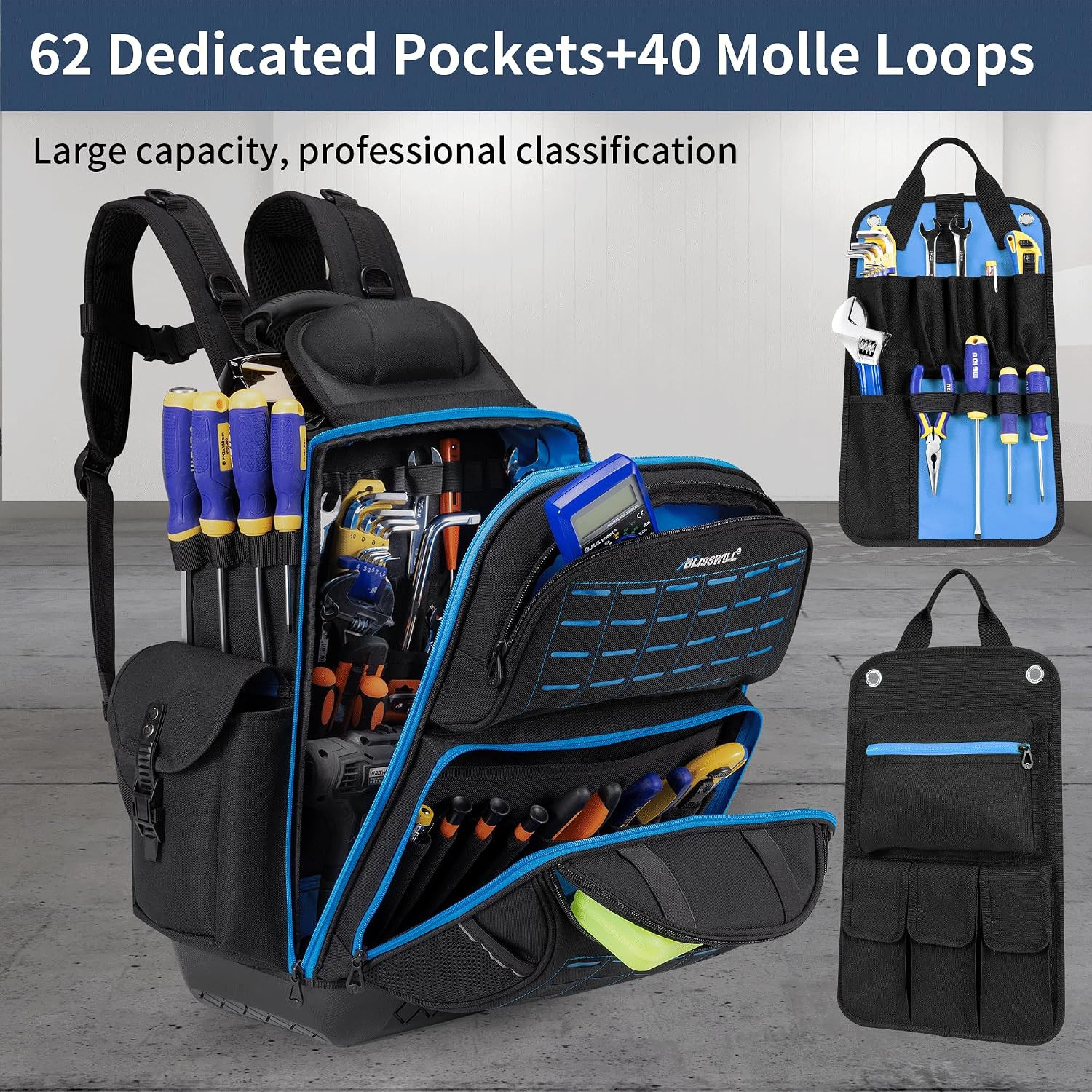 Tool Bag Backpack for Men,Heavy Duty Tool Backpack Bag with Waterproof Molded B