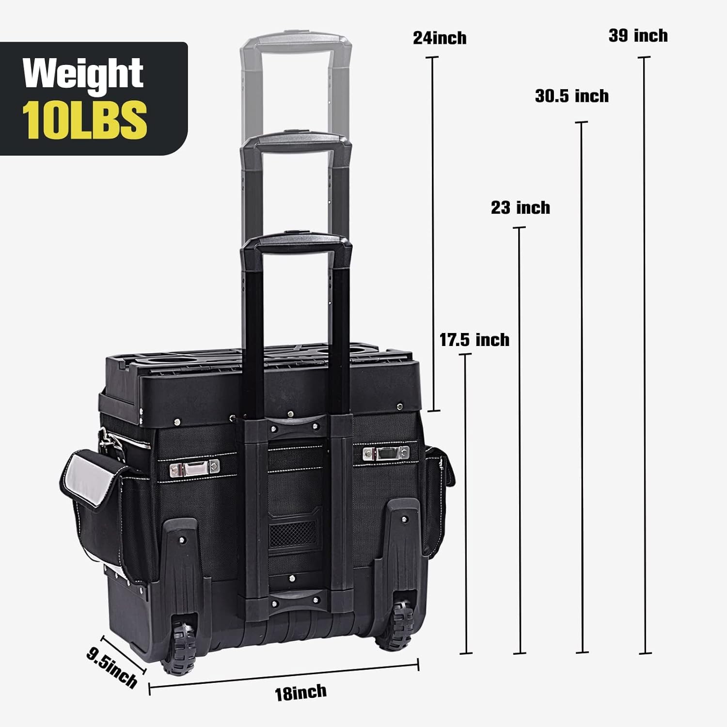18″ Rolling Tool Bag with Wheels Telescopic Handle Waterproof Cover 330lb Load
