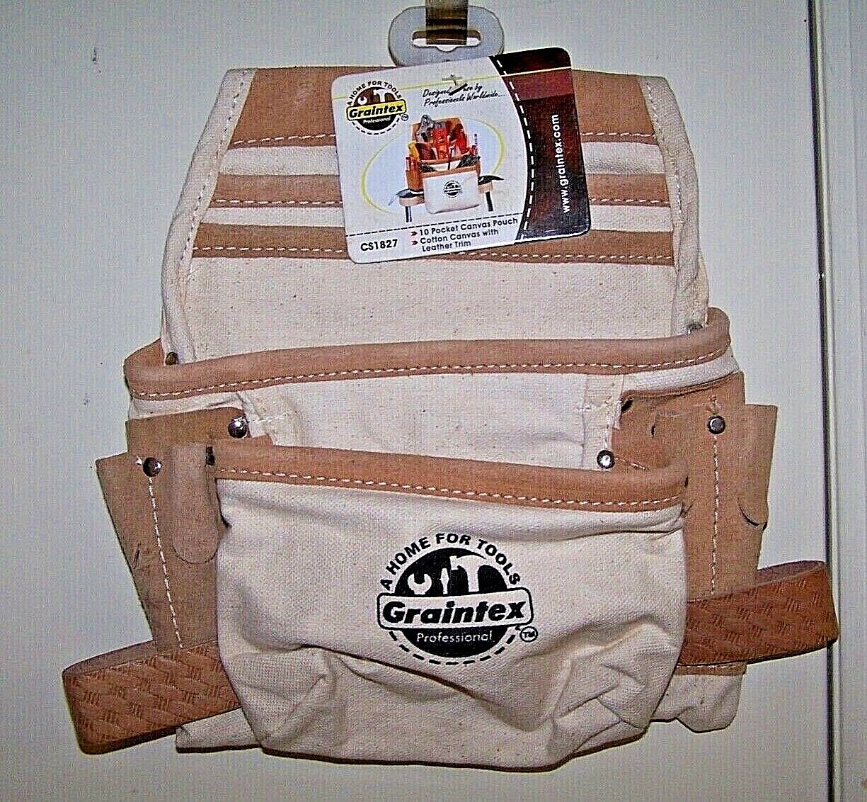 GRAINTEX – CANVAS TOOL POUCH w/ Leather Trim – 10 Pockets – CS1827 – NWT!