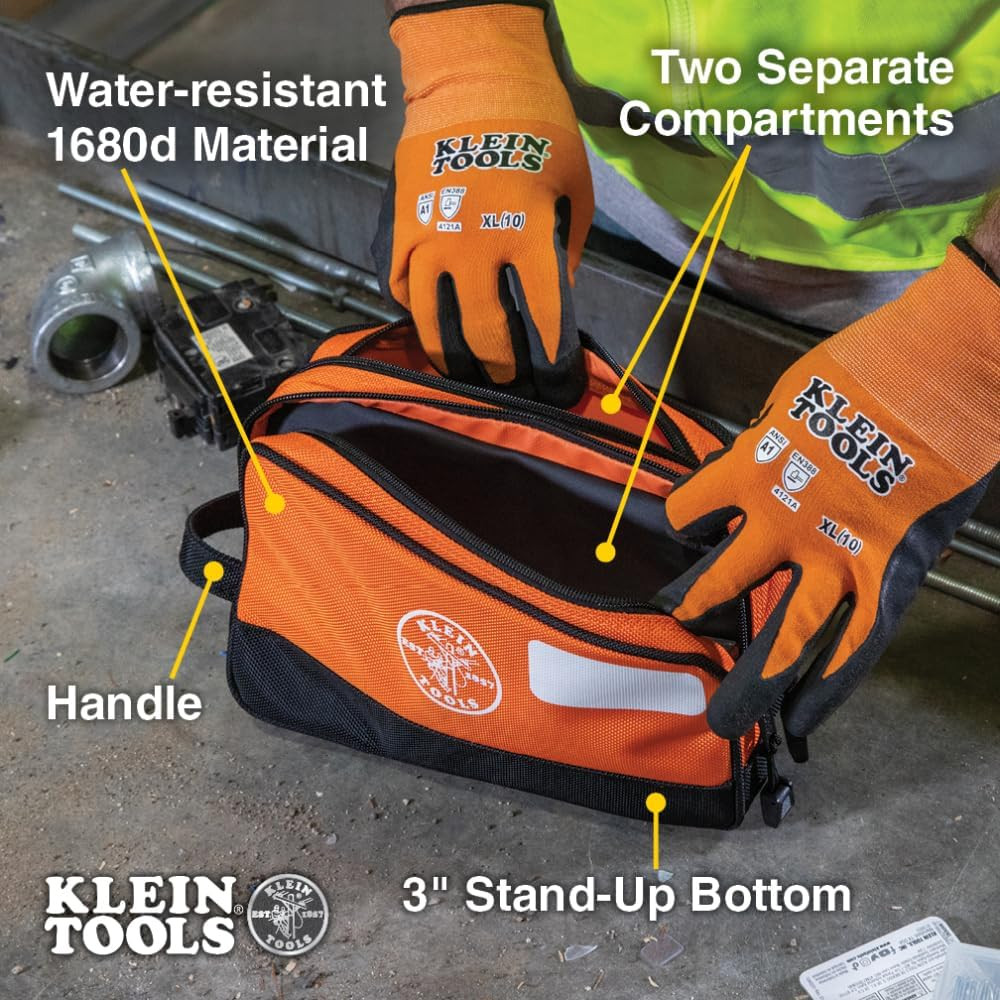 KLEIN TOOLS Tool Pouch, Dual Compartments, Heavy-Duty Tool Bag Organizer, Multip