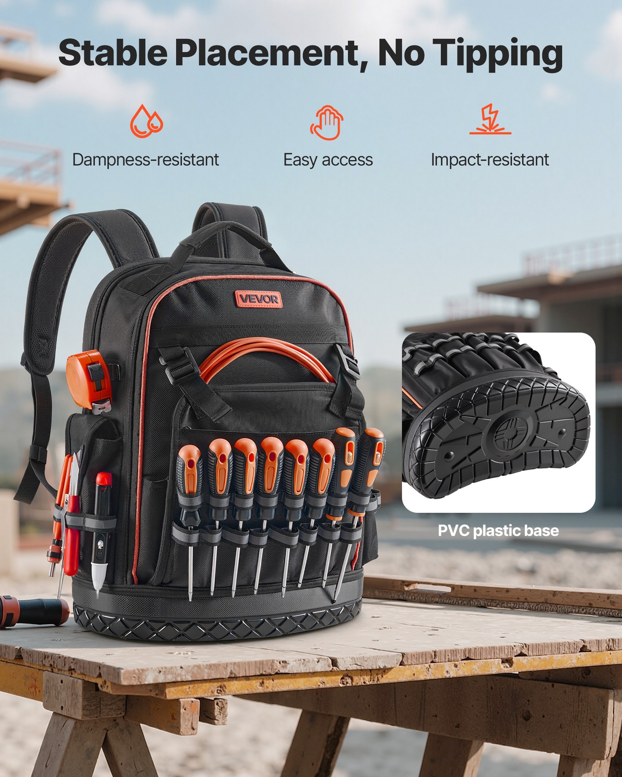 VEVOR Tool Backpack 64 Pockets Tear-resistant Jobsite Backpack for Electrician