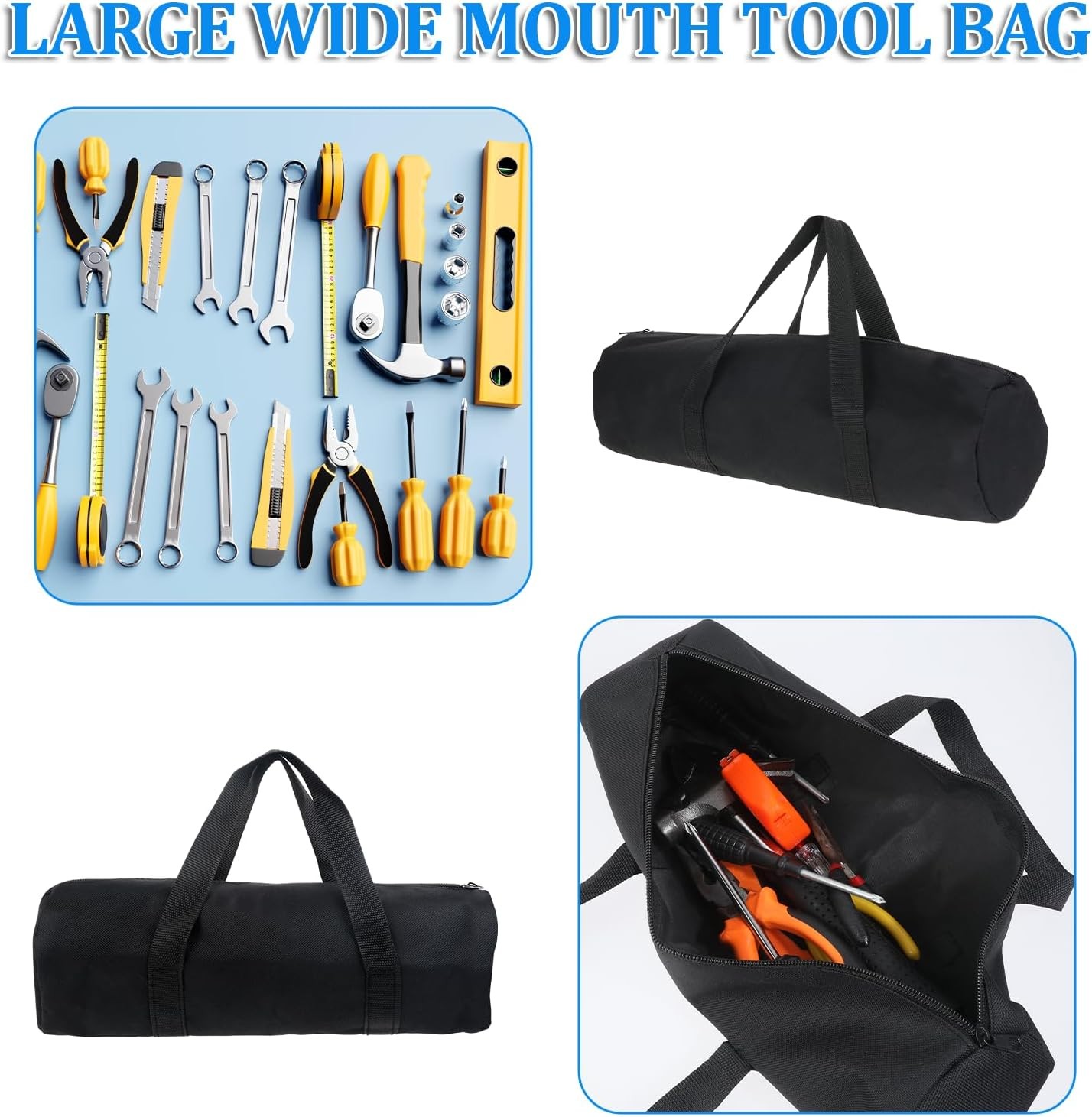 12 Inch Canvas Tool Pouch Small Bag for Men Wide Mouth 12 inch, Black
