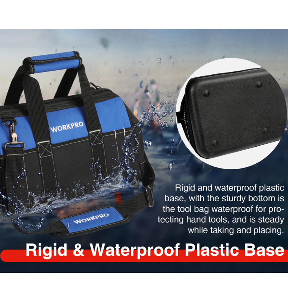 WORKPRO 16 inch Zipper Heavy Duty Tool Bag Top Wide Mouth Tool Storage Tote