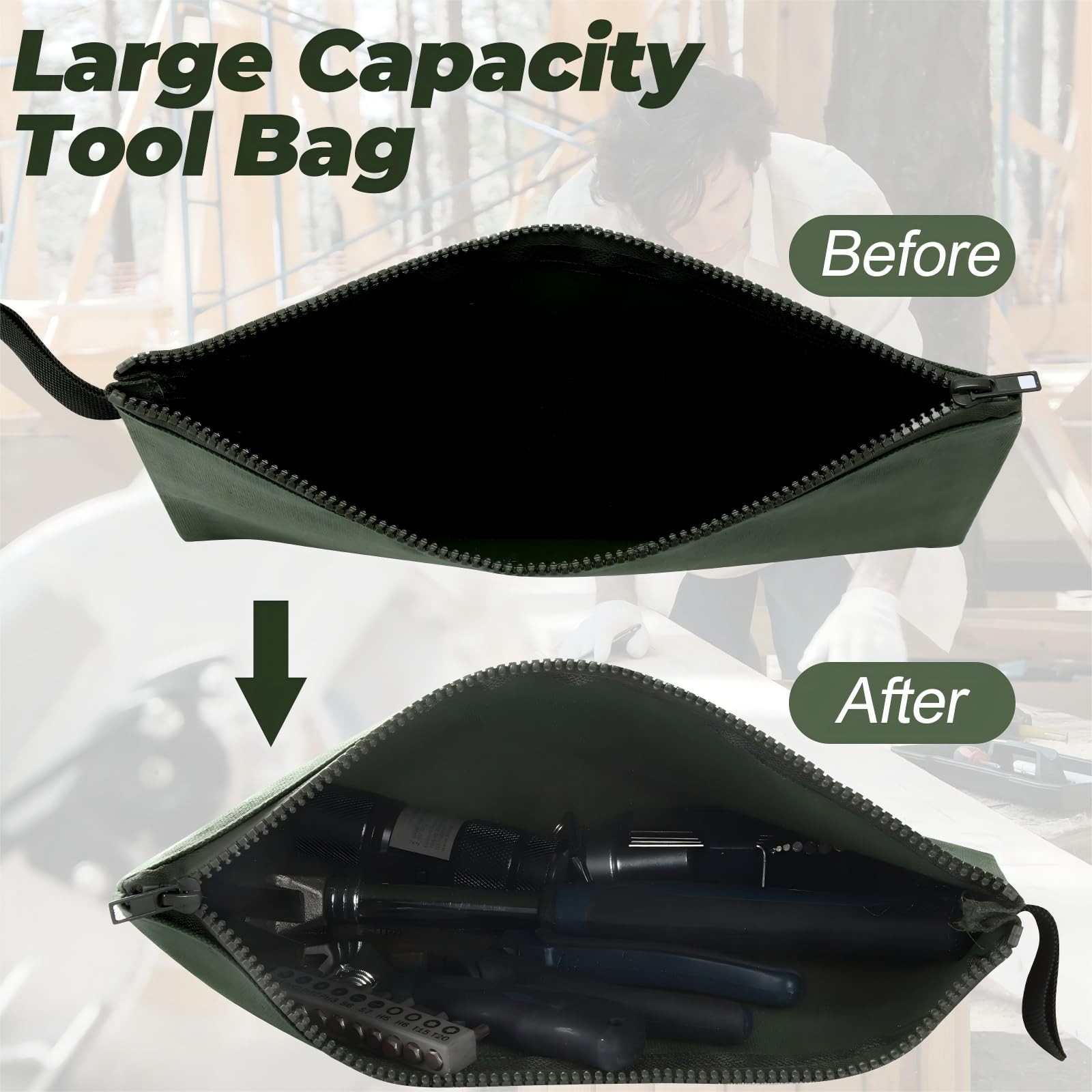 12 Pcs Canvas Tool Bag Pouch 16 oz Heavy Duty Tool Zipper Pouch Bag 11.81 x 7.87