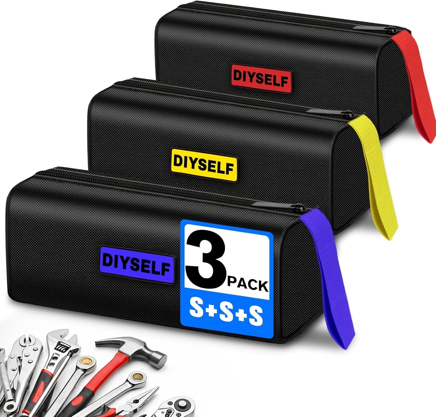 3 Pack Small Tool Bag, 9.5″ Portable Tool Bags for Men, Heavy Duty Storage To…