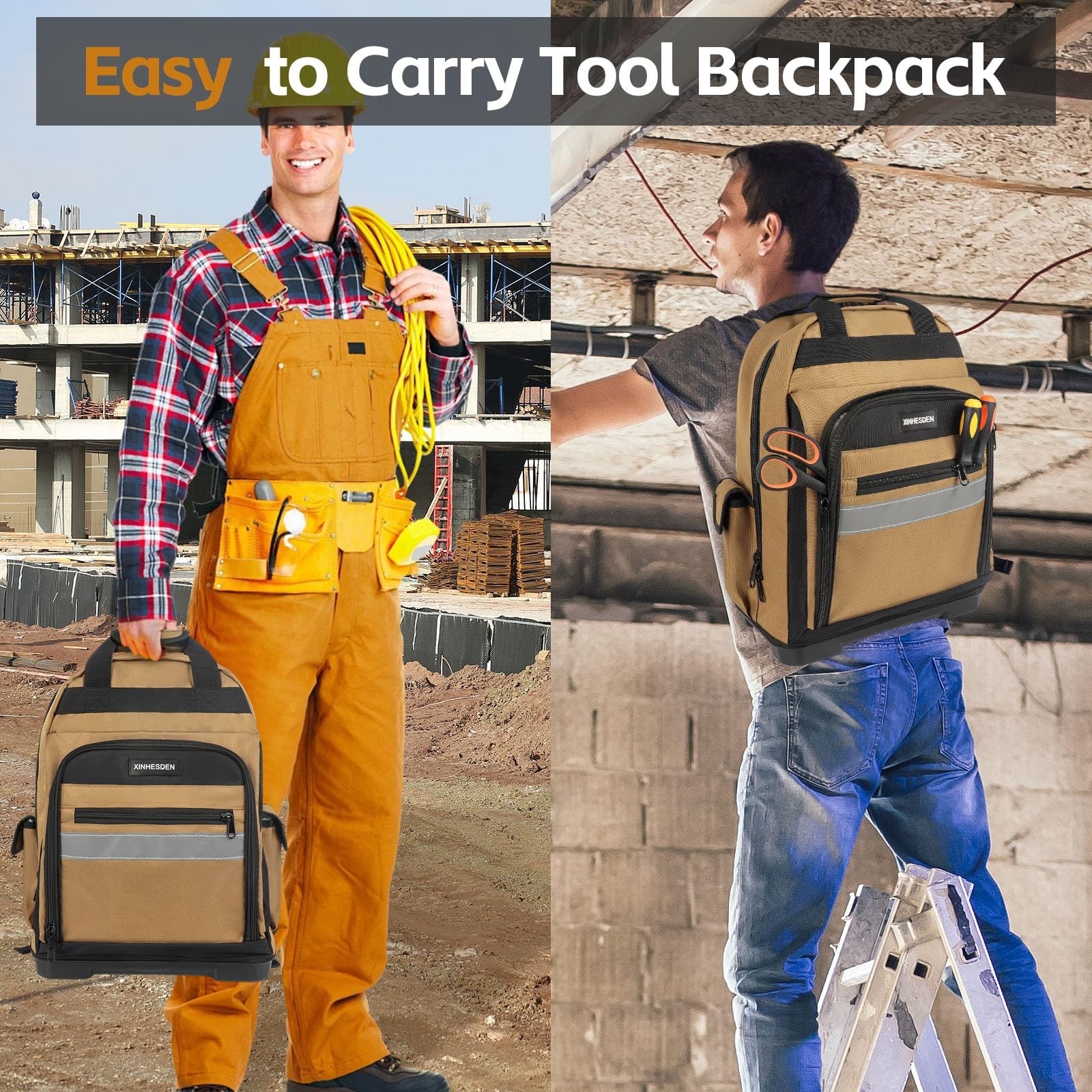 Heavy Duty Tool Backpack with Waterproof Base, Multi Pocket Organizer for Electr