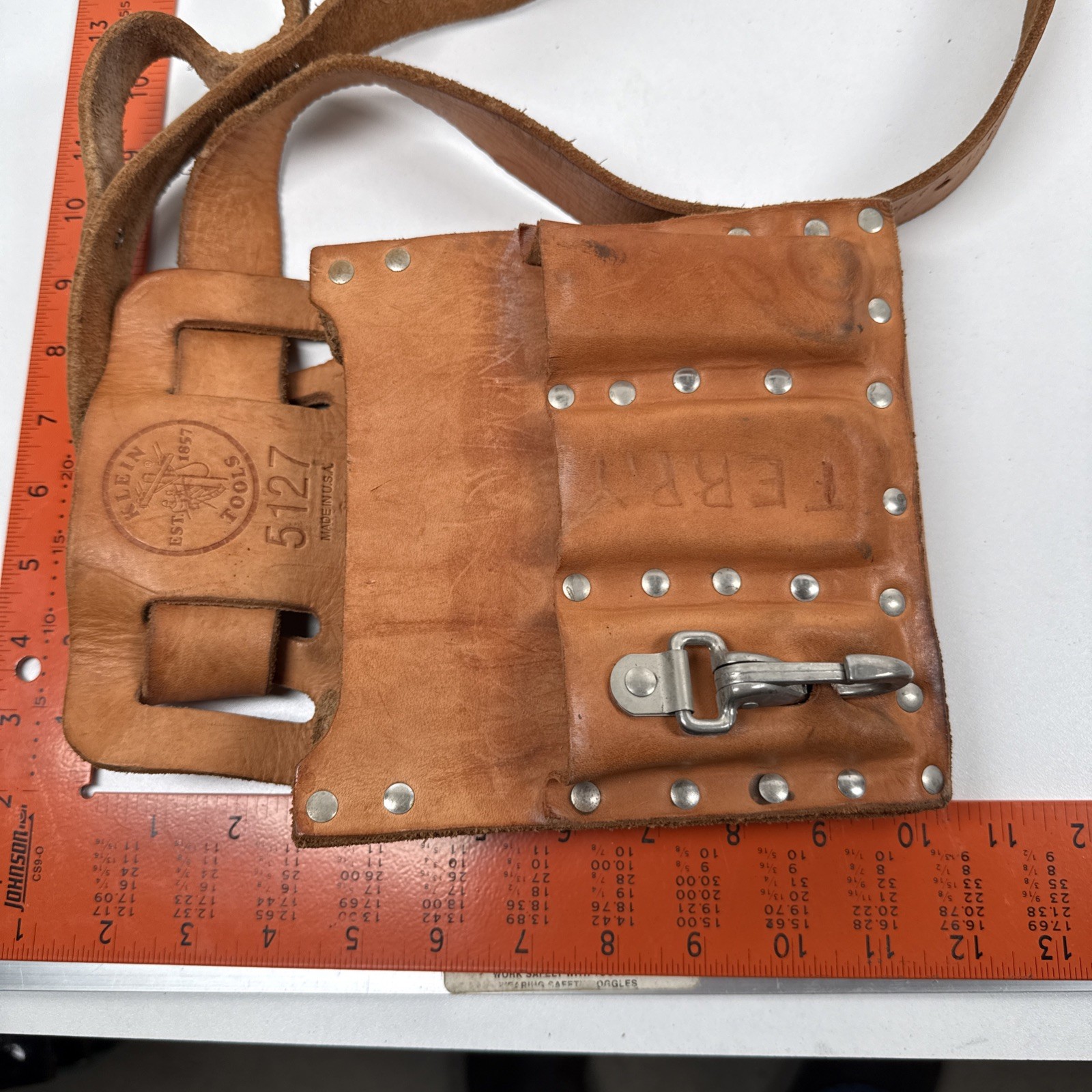 Klein Tools 5127 Leather Tool Pouch & 5207L Belt USA Made Electrician READ