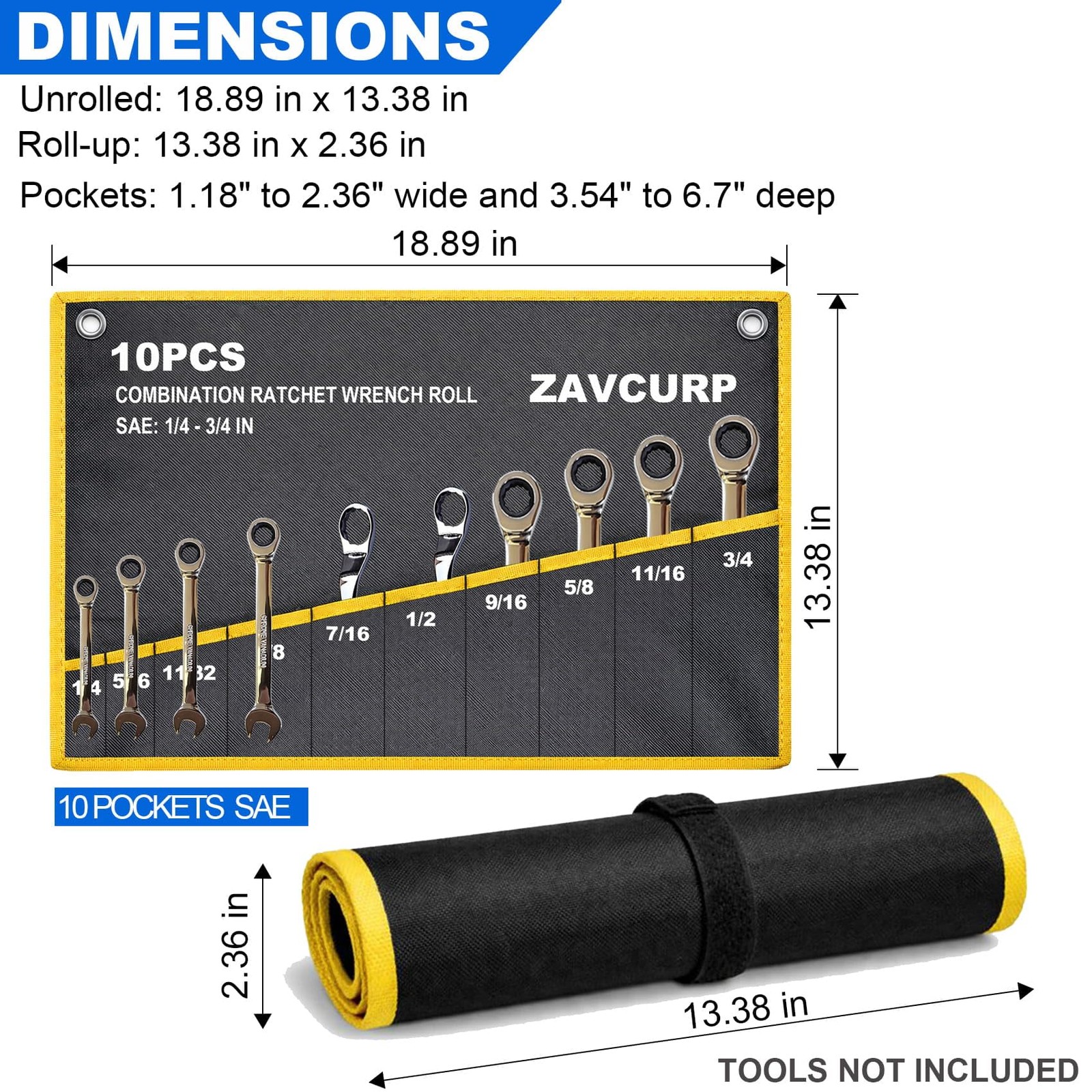 2PCS Wrench Roll Organizer 22 Pockets Heavy-Duty Oxford