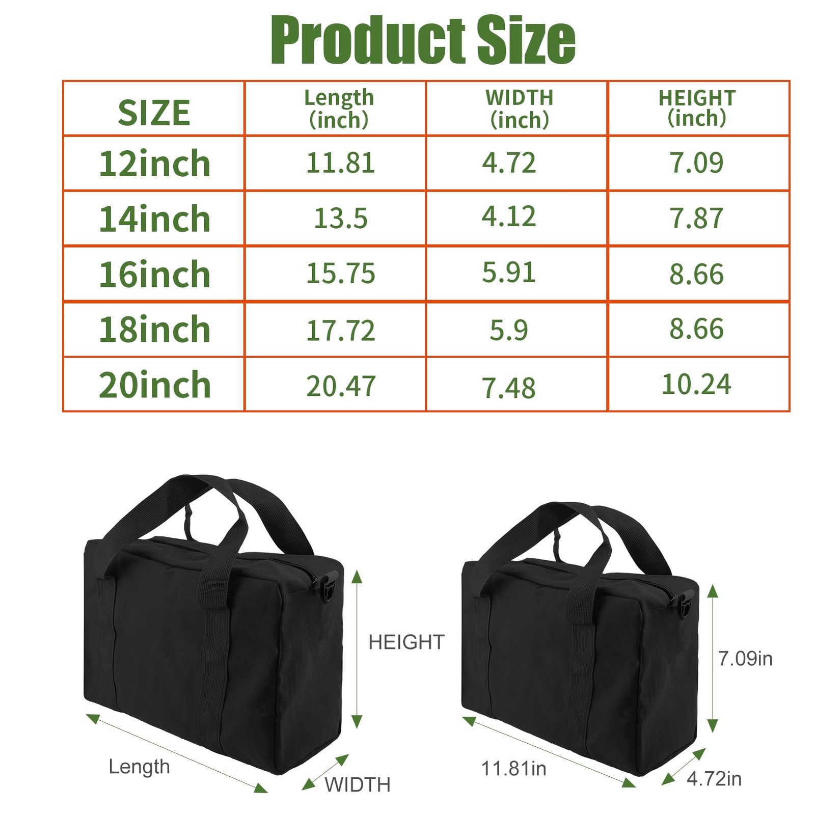 Small Tool Bag, Close Top Wide Mouth Organizer Large 12 Inch, black