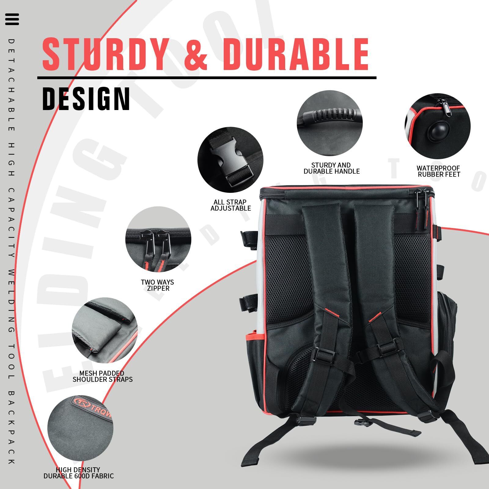 TRQWH Welder’s Backpack with Helmet Catch & Reinforced Bottom, Waterproof