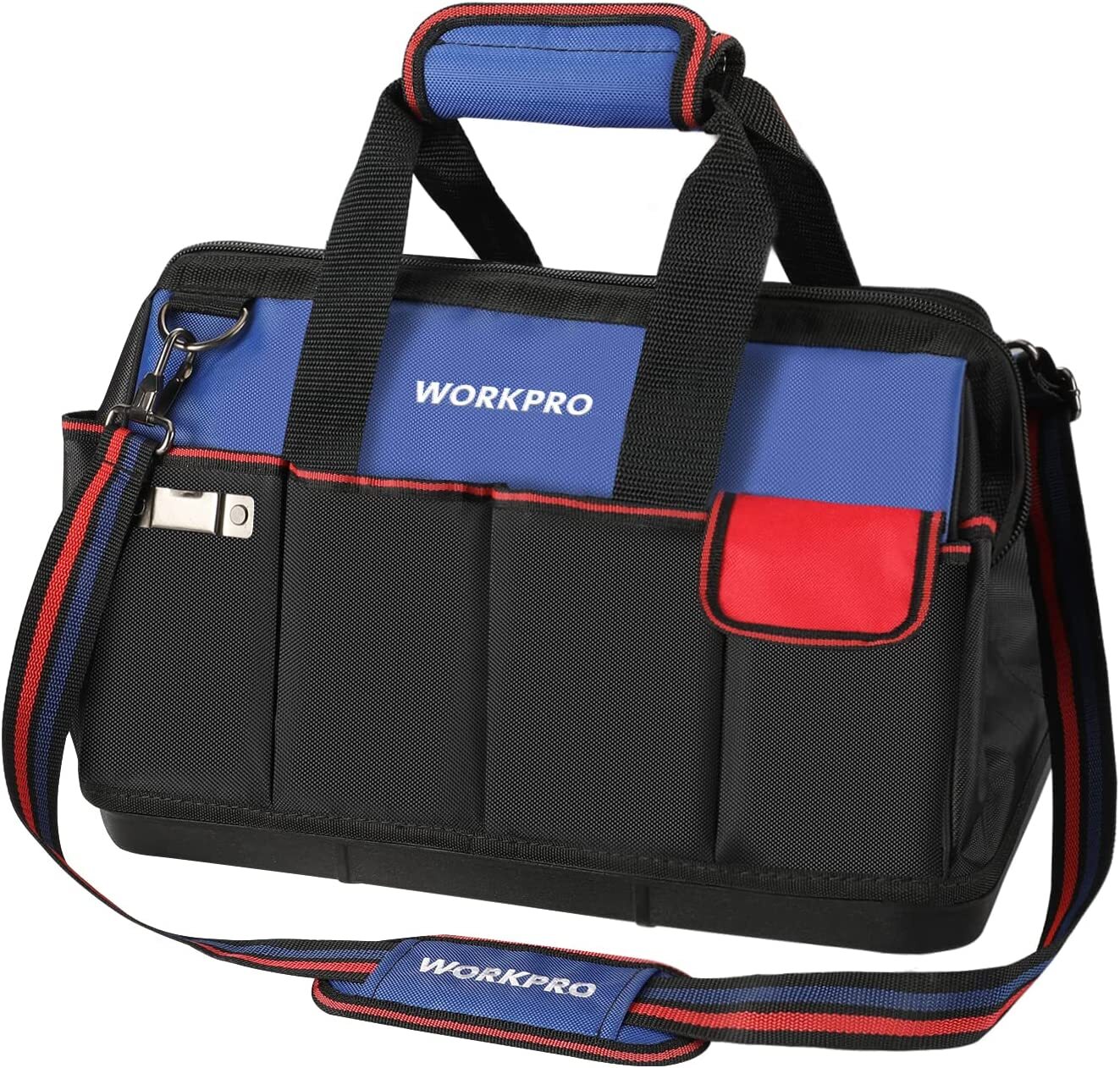 WORKPRO 18” Tool Bag Zipper Wide Mouth Open Top Tool Organizer Case Black/Blue