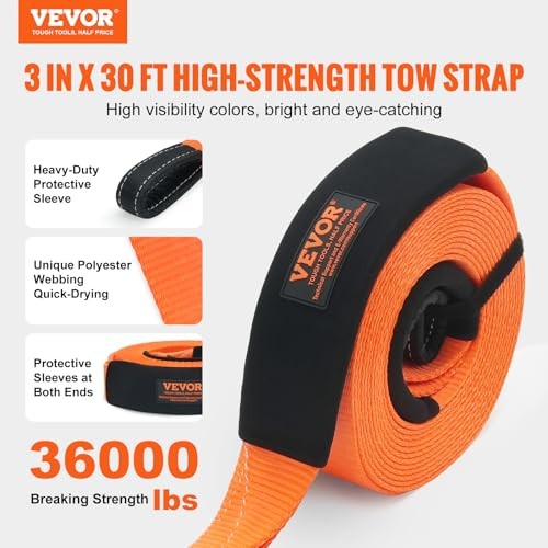 Polyester Heavy Duty Tow Strap Recovery Kit 3″ x 30 ft (MBS-36,000 lbs) Winch
