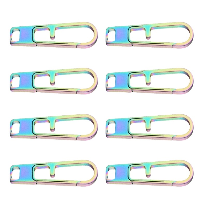 8Pcs Titaniums Alloy Zippers Puller Headers Spring Keychains Hanging Buckles