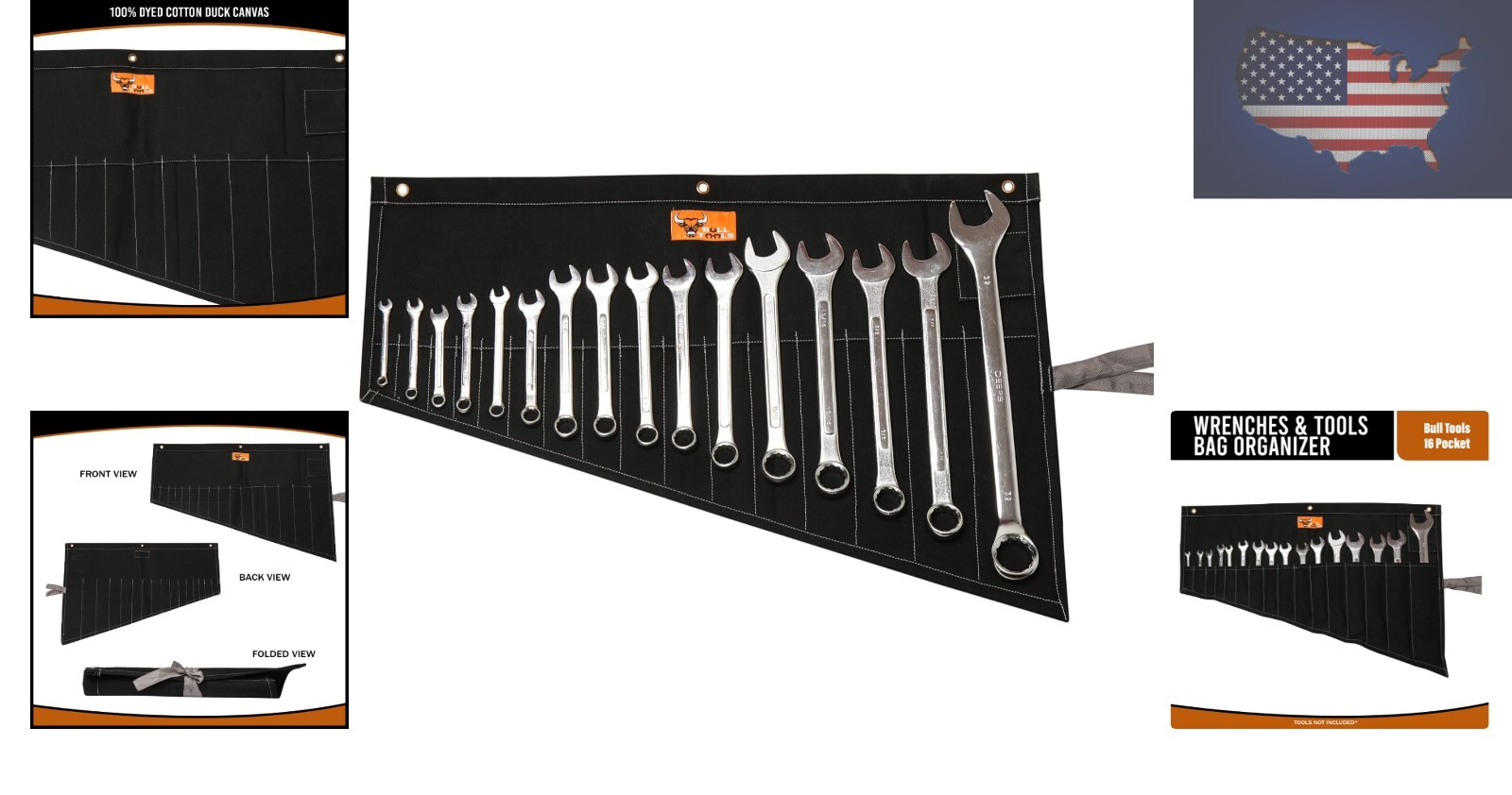 Coal Black 16 Pocket Wrench and Tool Organizer – Heavy Duty Cotton Canvas