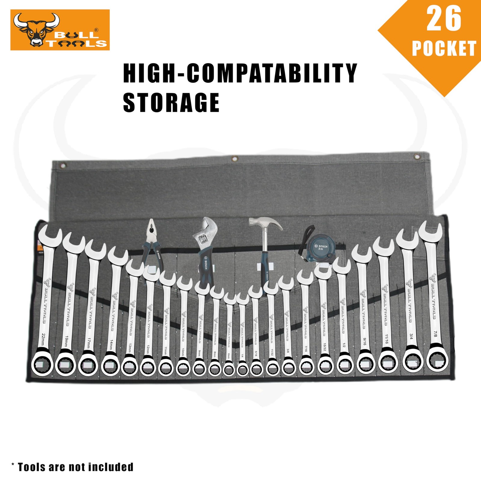 Wrench Roll, 26 Pocket Roll Up Pouch, Metric SAE Cotton Canvas Tool Bag