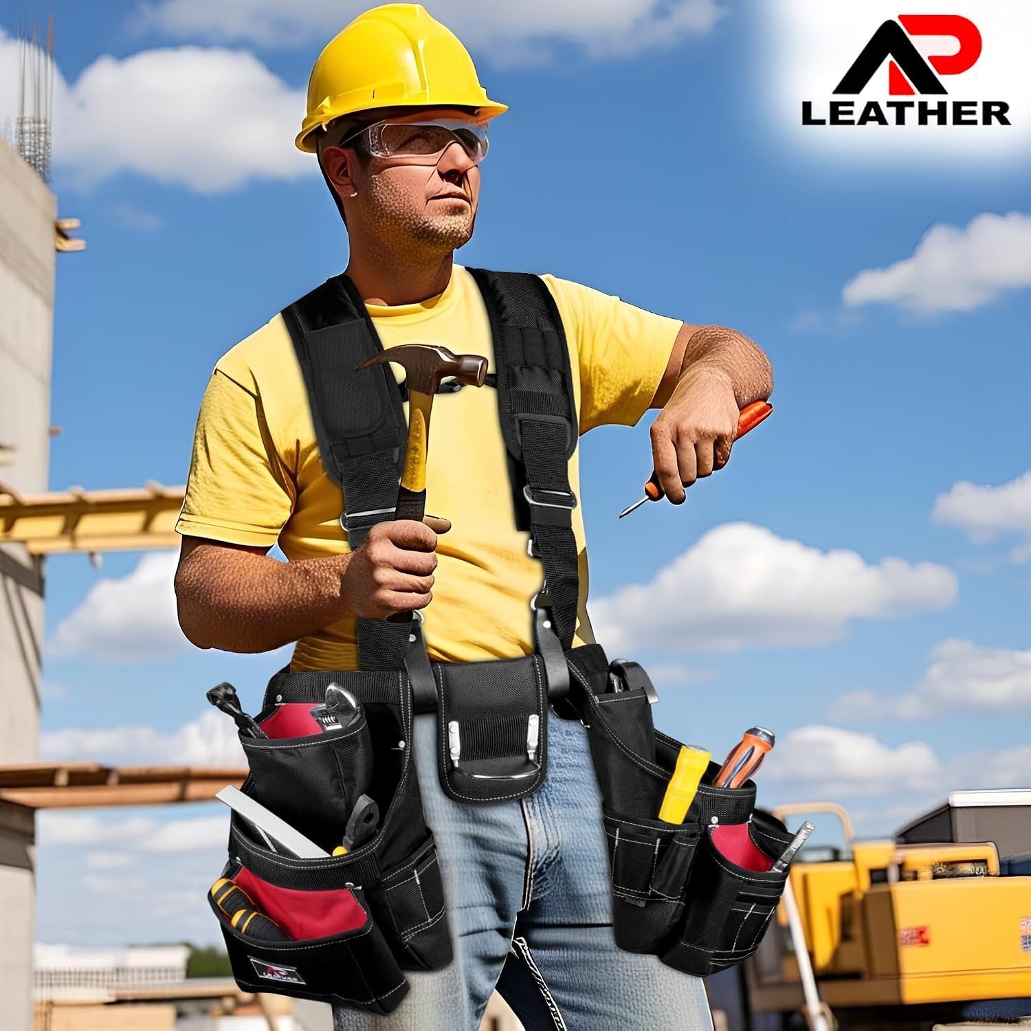 Tool Belt, 22 Pockets Tool Pouch with Suspenders for Men, Heavy Duty Adjustable
