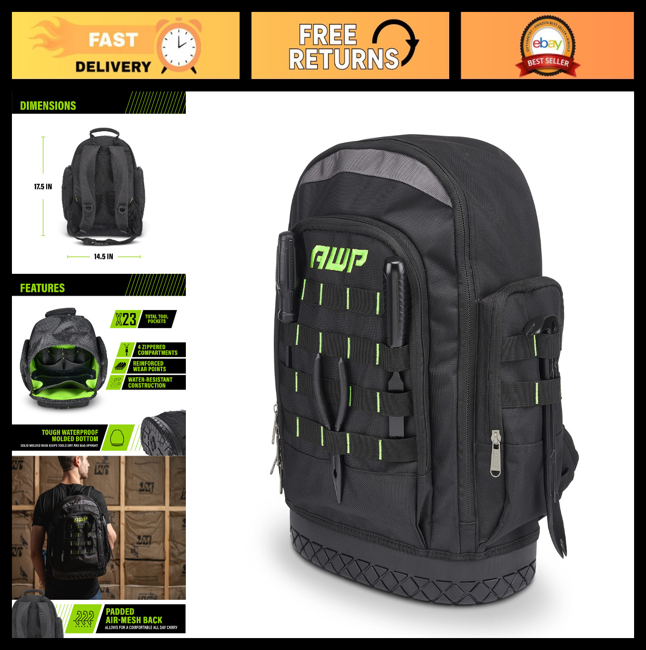 Extreme Tool Backpack – 23 Pouch Tool Storage, Waterproof, Rugged, Padded Straps