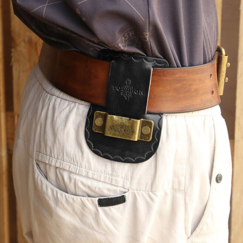 TOURBON Leather Tape Measure Holster Tool Holder Metal Clip for 2″ Belt in Black
