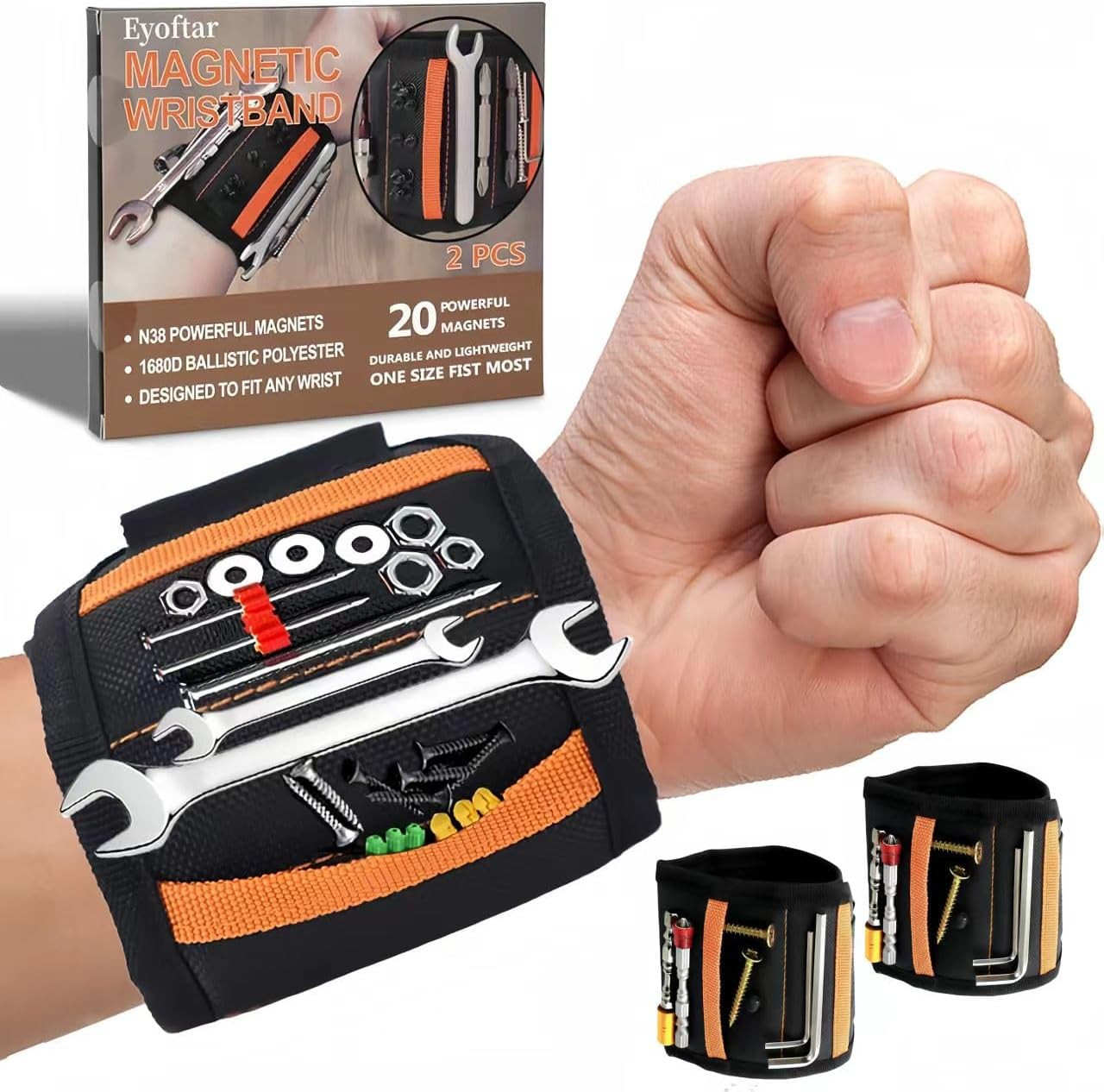 2 Pack Magnetic Tool Wristbands 20 Strong Magnets Heavy Duty for DIY Repair