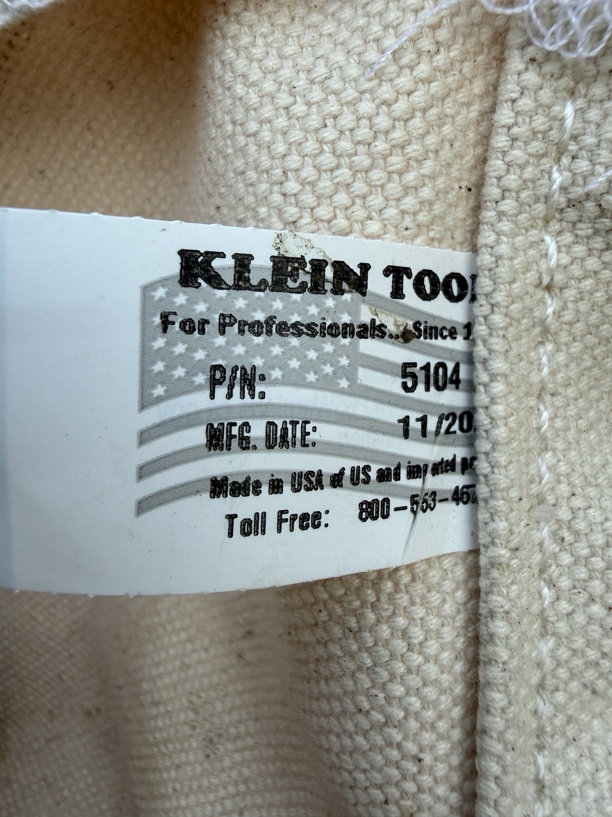 Klein Tools #5104 Lineman Bucket Canvas Bag Heavy Duty Made in USA 100 Lbs