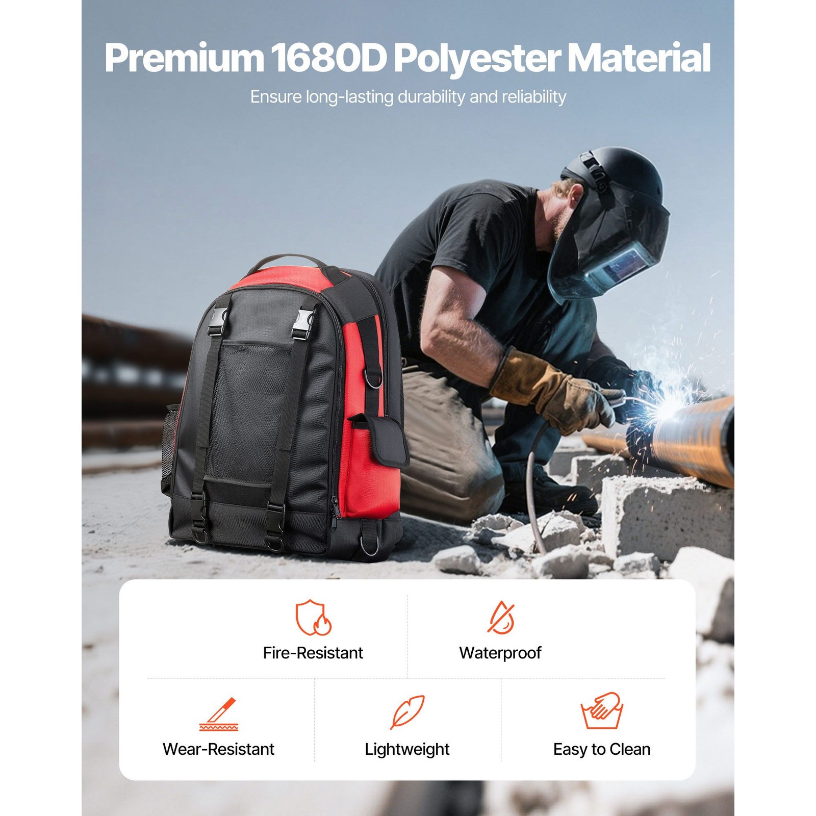 Welding Gear Backpack 25.2L with Helmet Bag, 1680D Water-Resistant Polyester